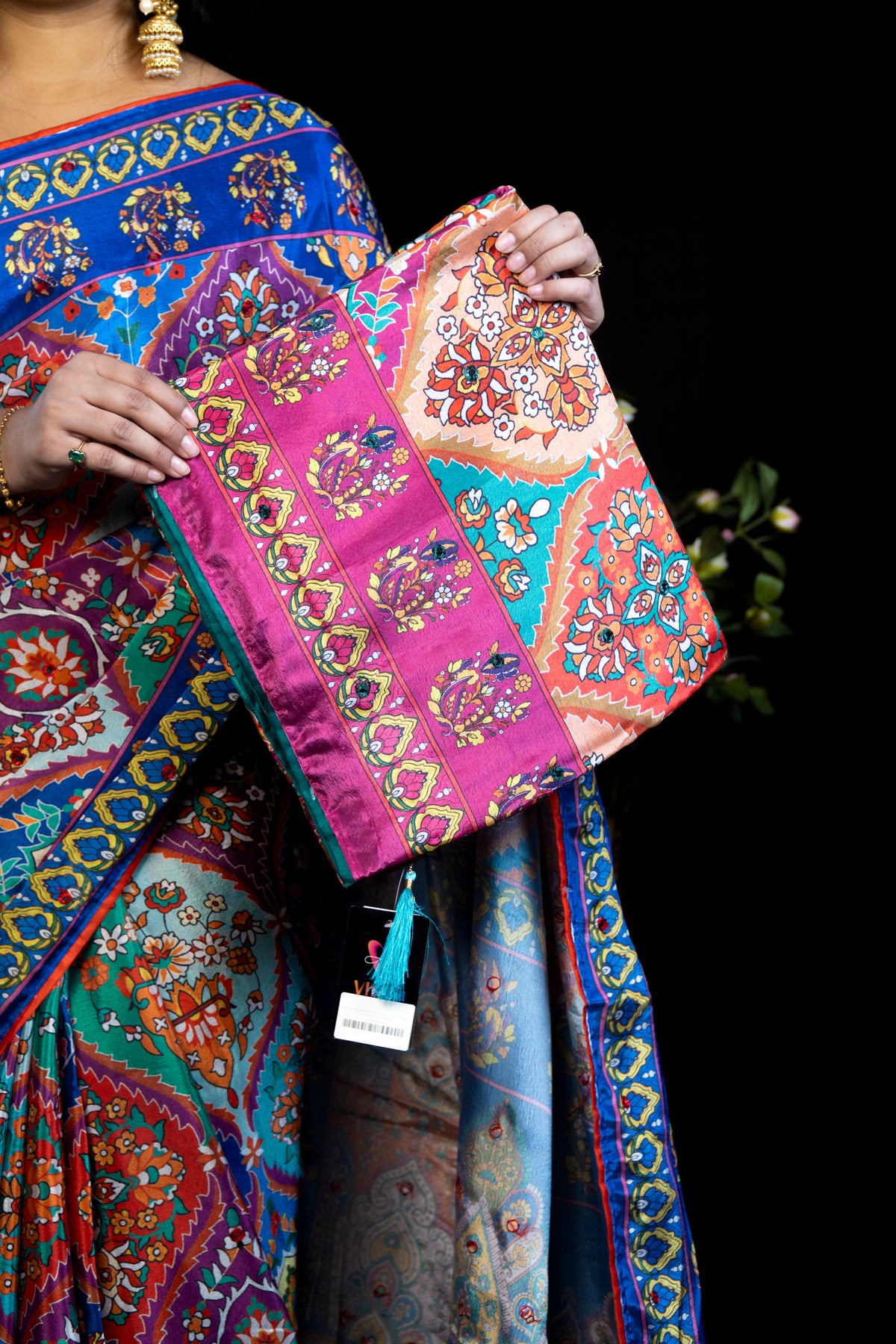 Multicolour Digital-Print Chinon Saree with  Border Exclusive Fancy Sarees