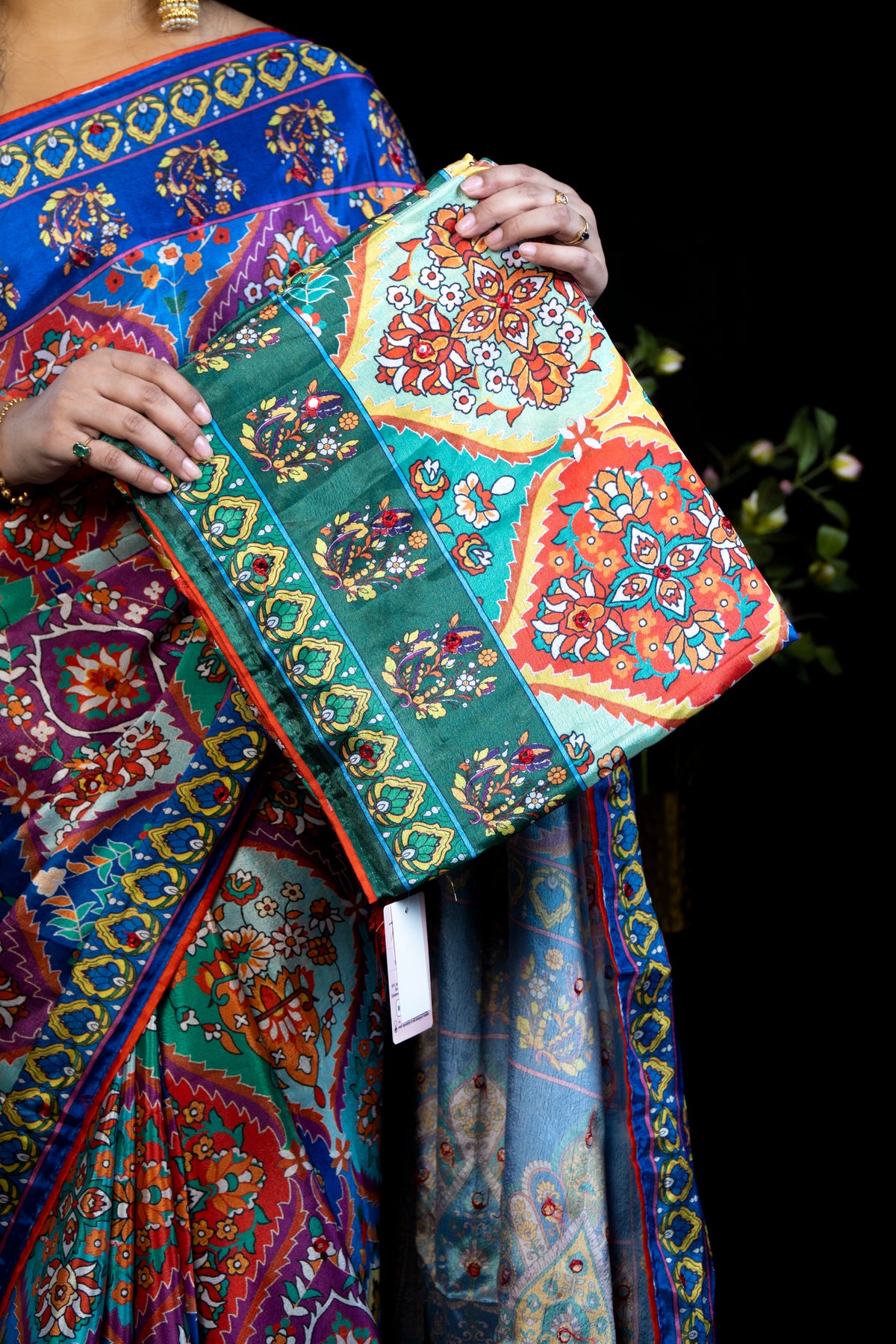 Multicolour Digital-Print Chinon Saree with  Border Exclusive Fancy Sarees