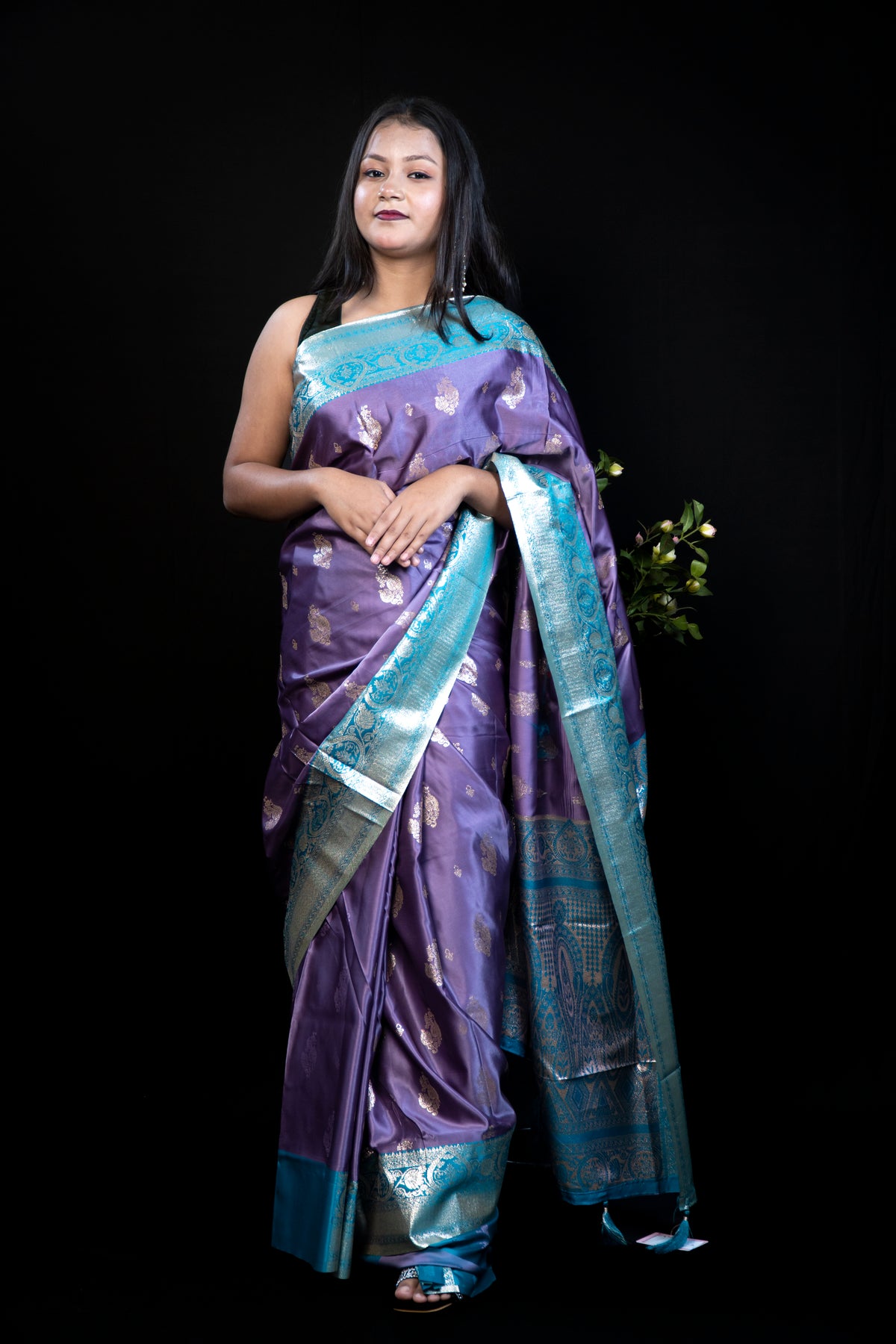 Mashru Satin silk Contrast Saree with Blouse Piece
