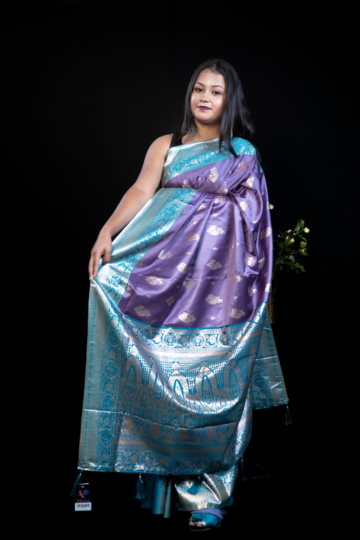 Mashru Satin silk Contrast Saree with Blouse Piece