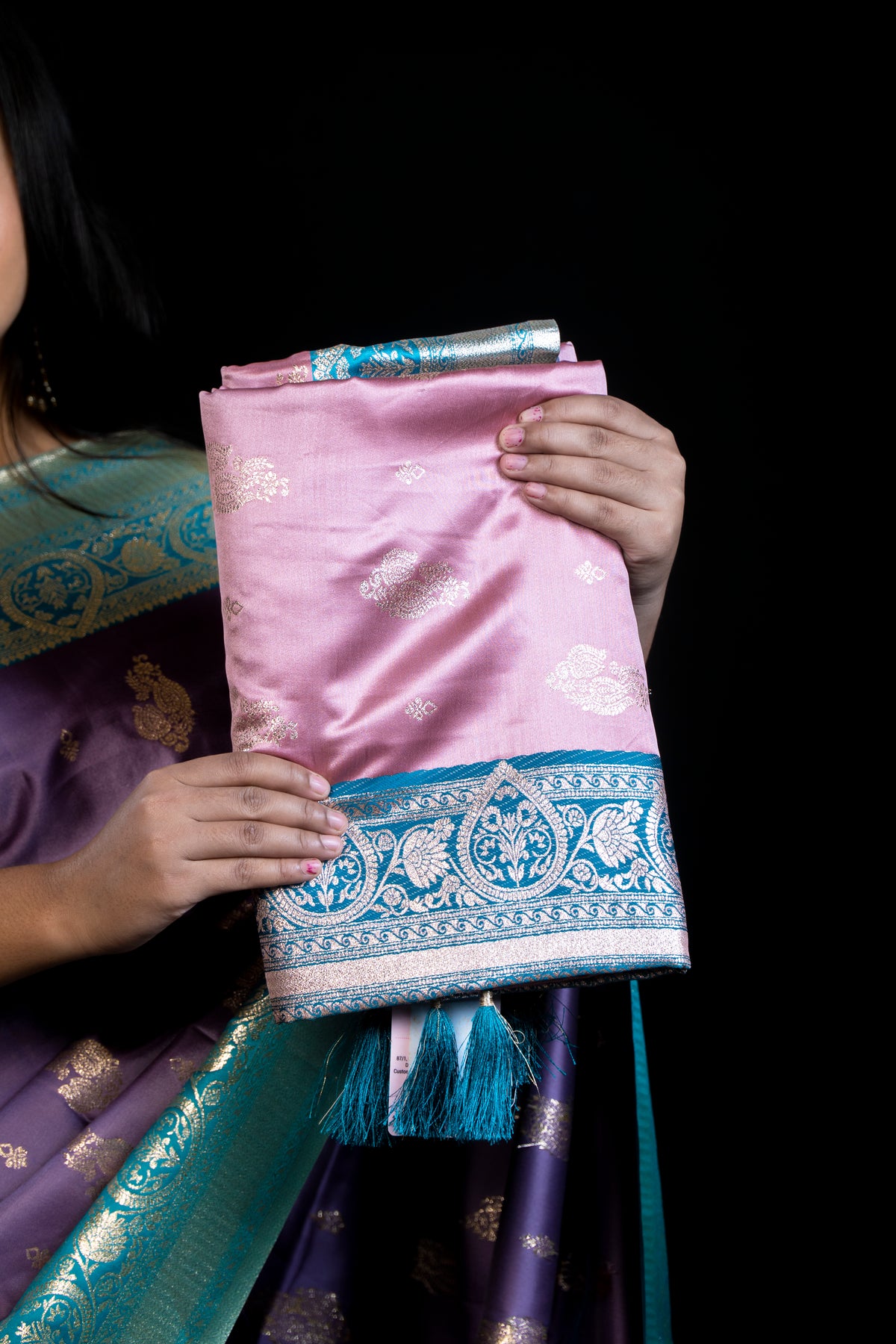 Mashru Satin silk Contrast Saree with Blouse Piece