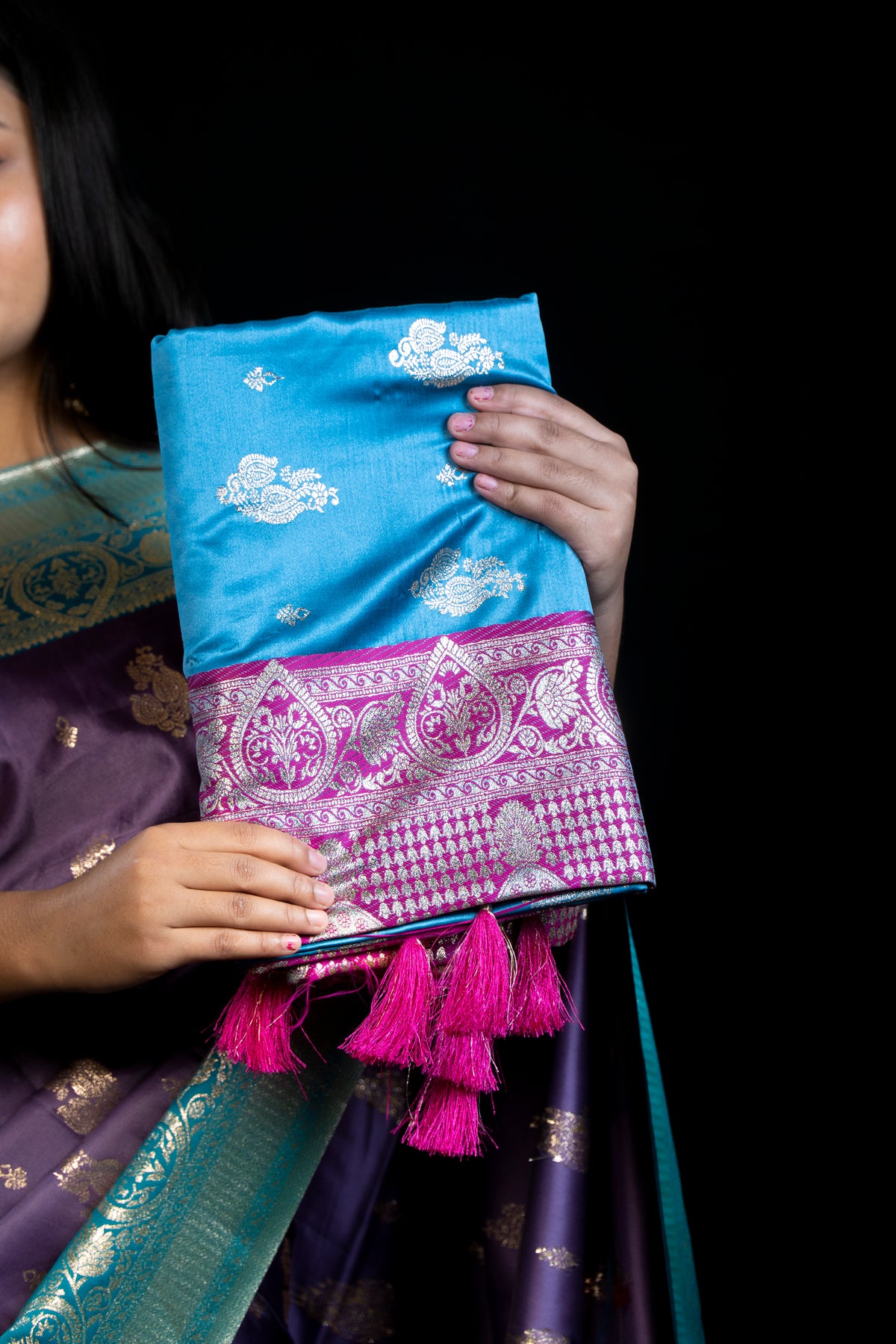 Mashru Satin silk Contrast Saree with Blouse Piece