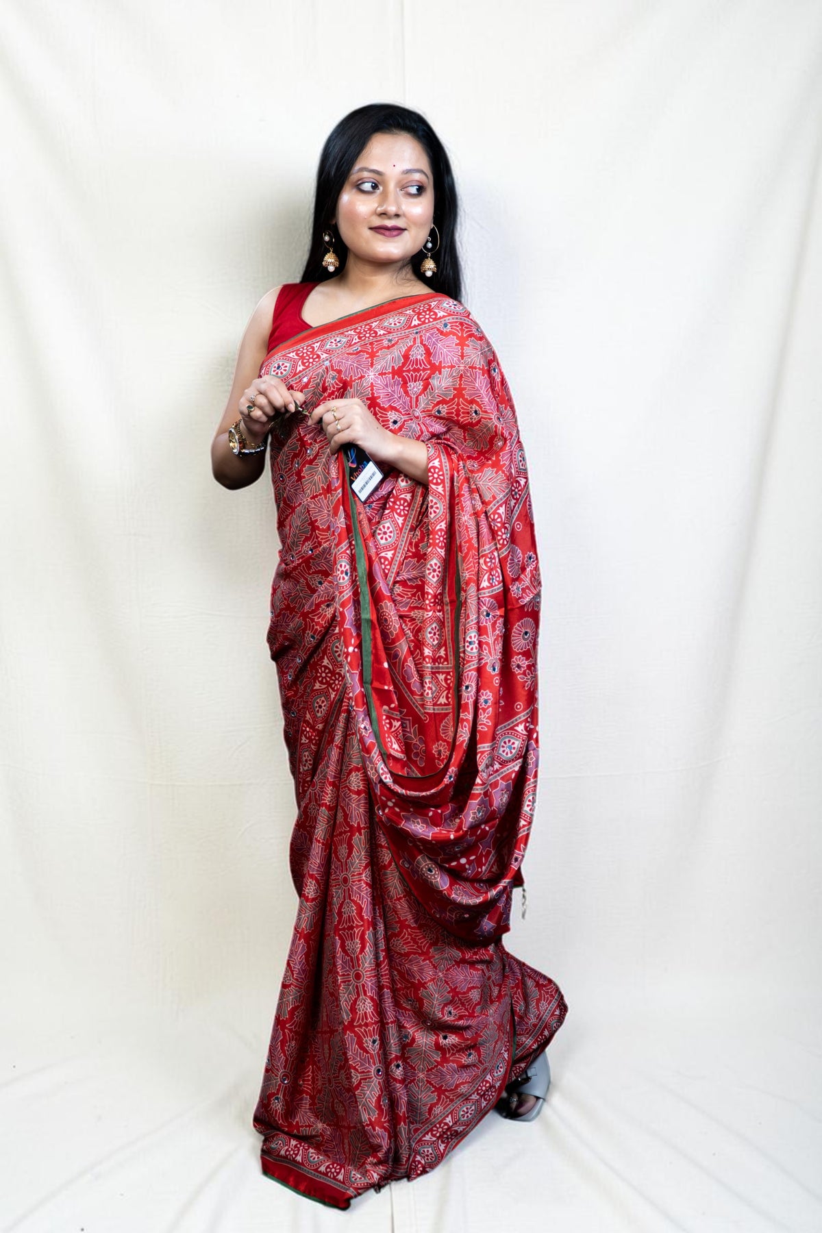 Ajrak Print Mirror crepe Silk Saree- Exclusive Fancy Sarees