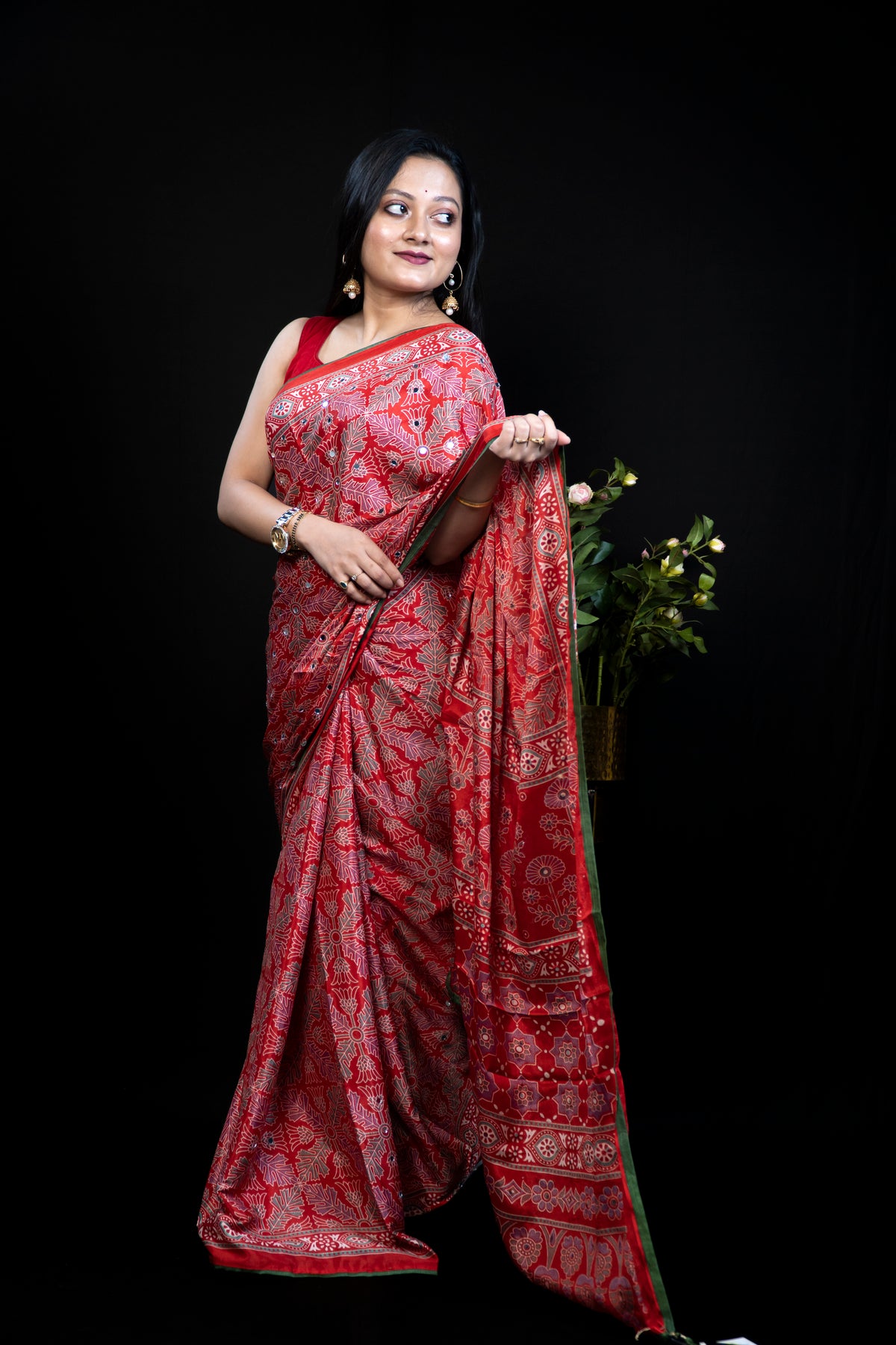 Ajrak Print Mirror crepe Silk Saree- Exclusive Fancy Sarees