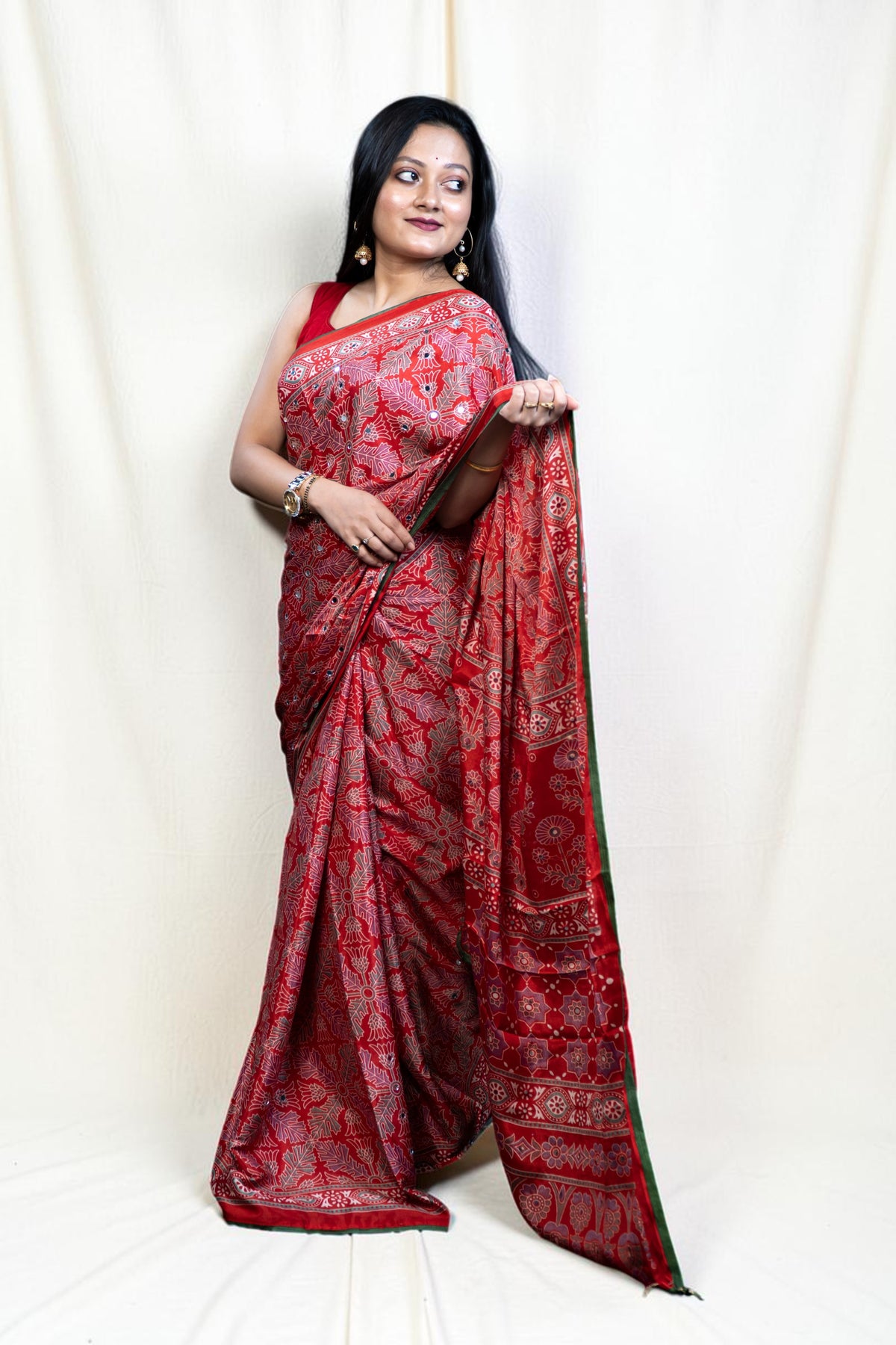 Ajrak Print Mirror crepe Silk Saree- Exclusive Fancy Sarees