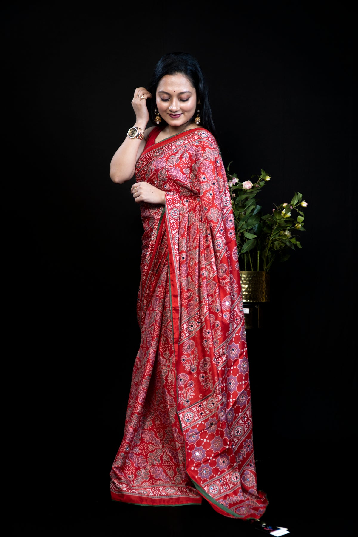 Ajrak Print Mirror crepe Silk Saree- Exclusive Fancy Sarees