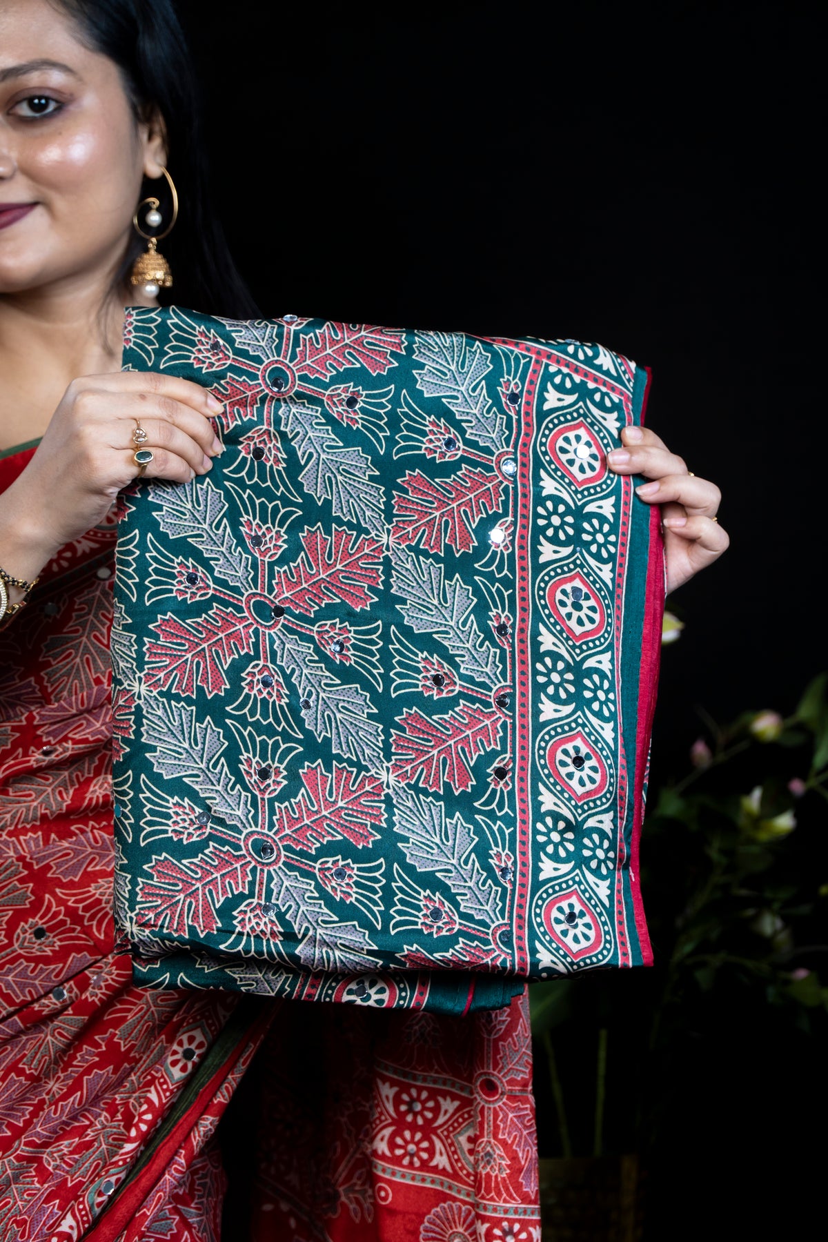 Ajrak Print Mirror crepe Silk Saree- Exclusive Fancy Sarees