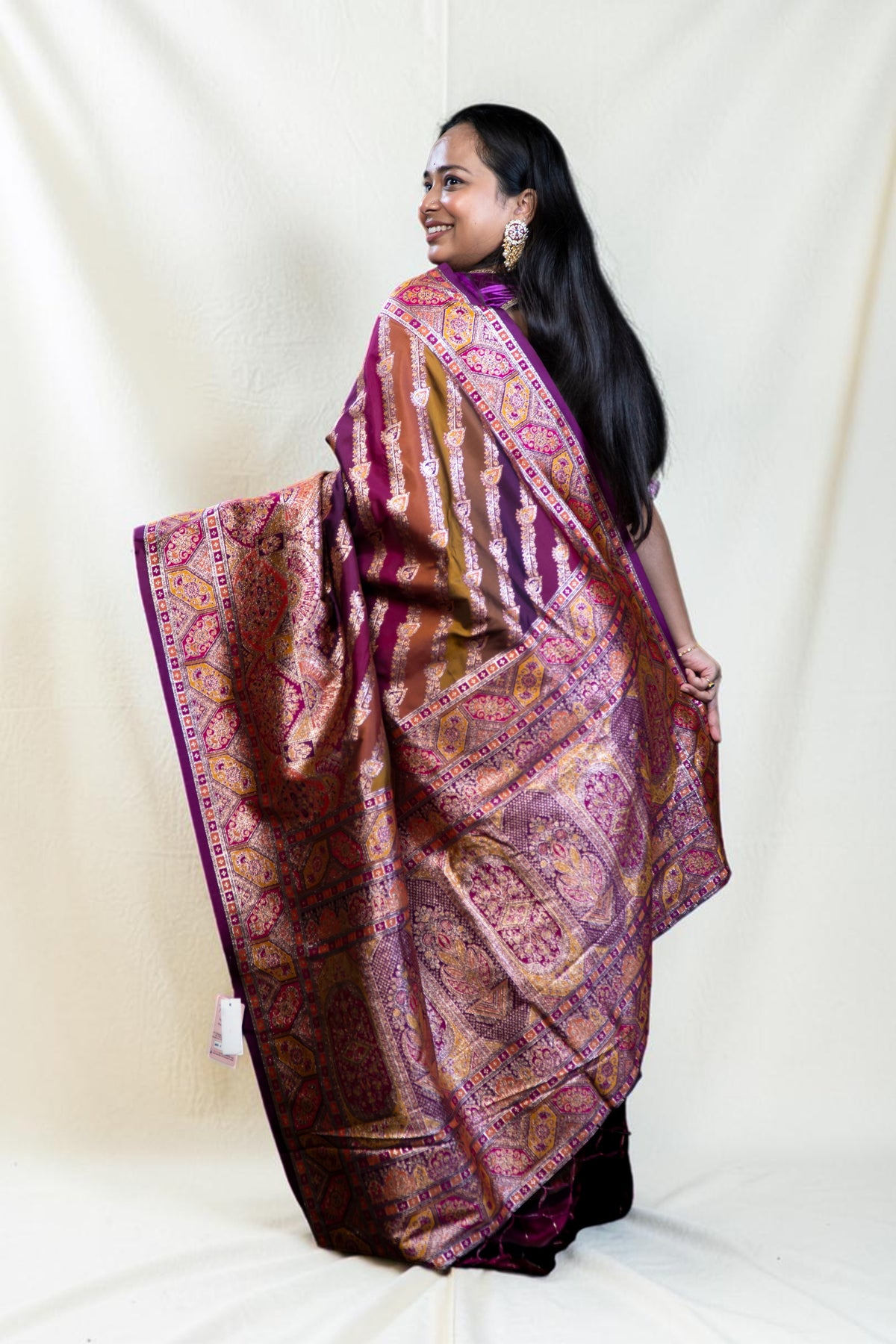 Patola-Style Silk Saree with Diagonal Stripe Print