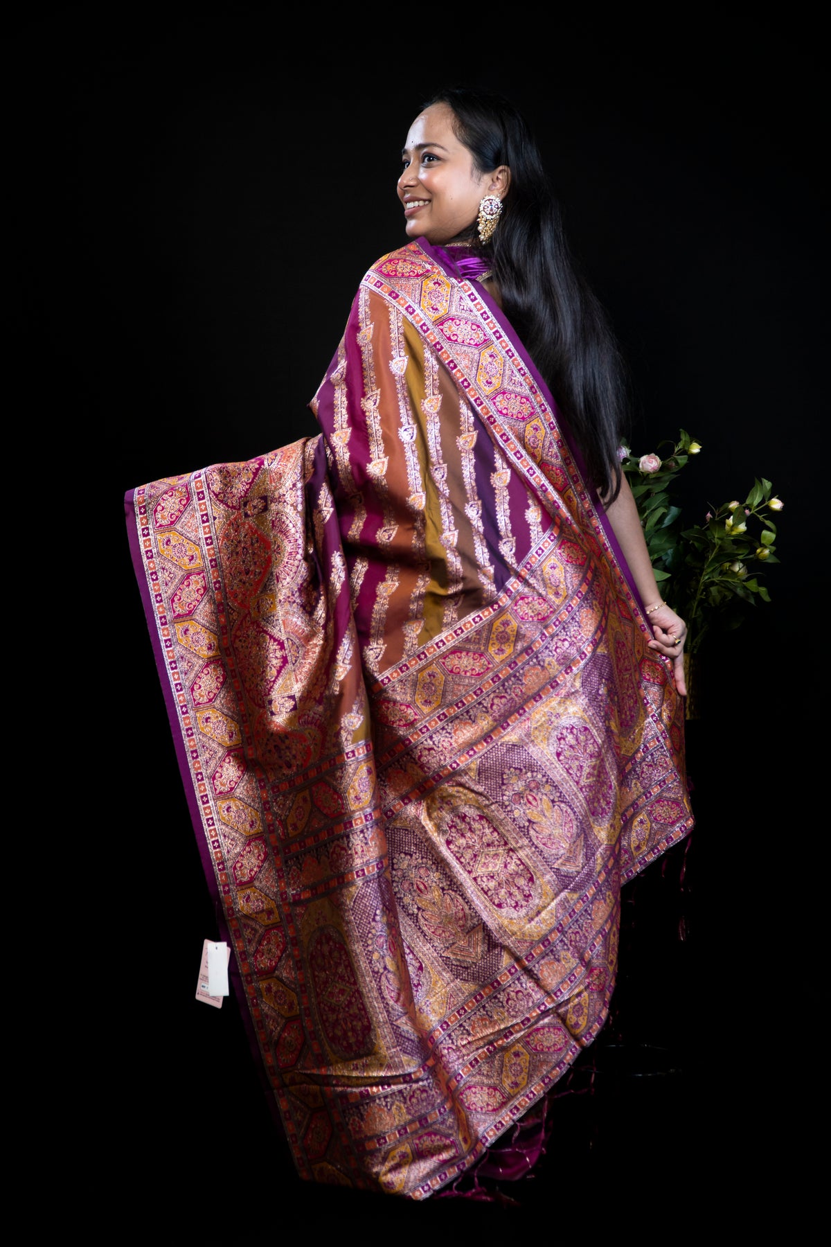 Patola-Style Silk Saree with Diagonal Stripe Print