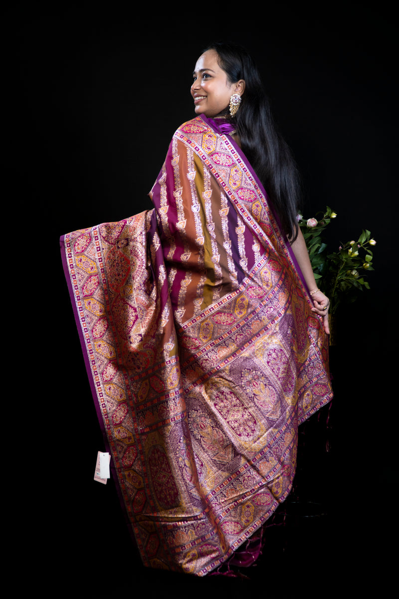 Patola-Style Silk Saree with Diagonal Stripe Print