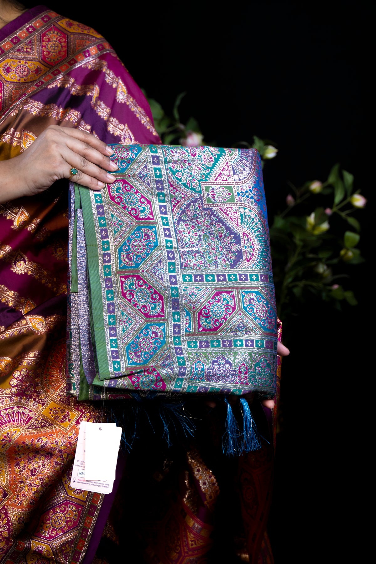 Patola-Style Silk Saree with Diagonal Stripe Print