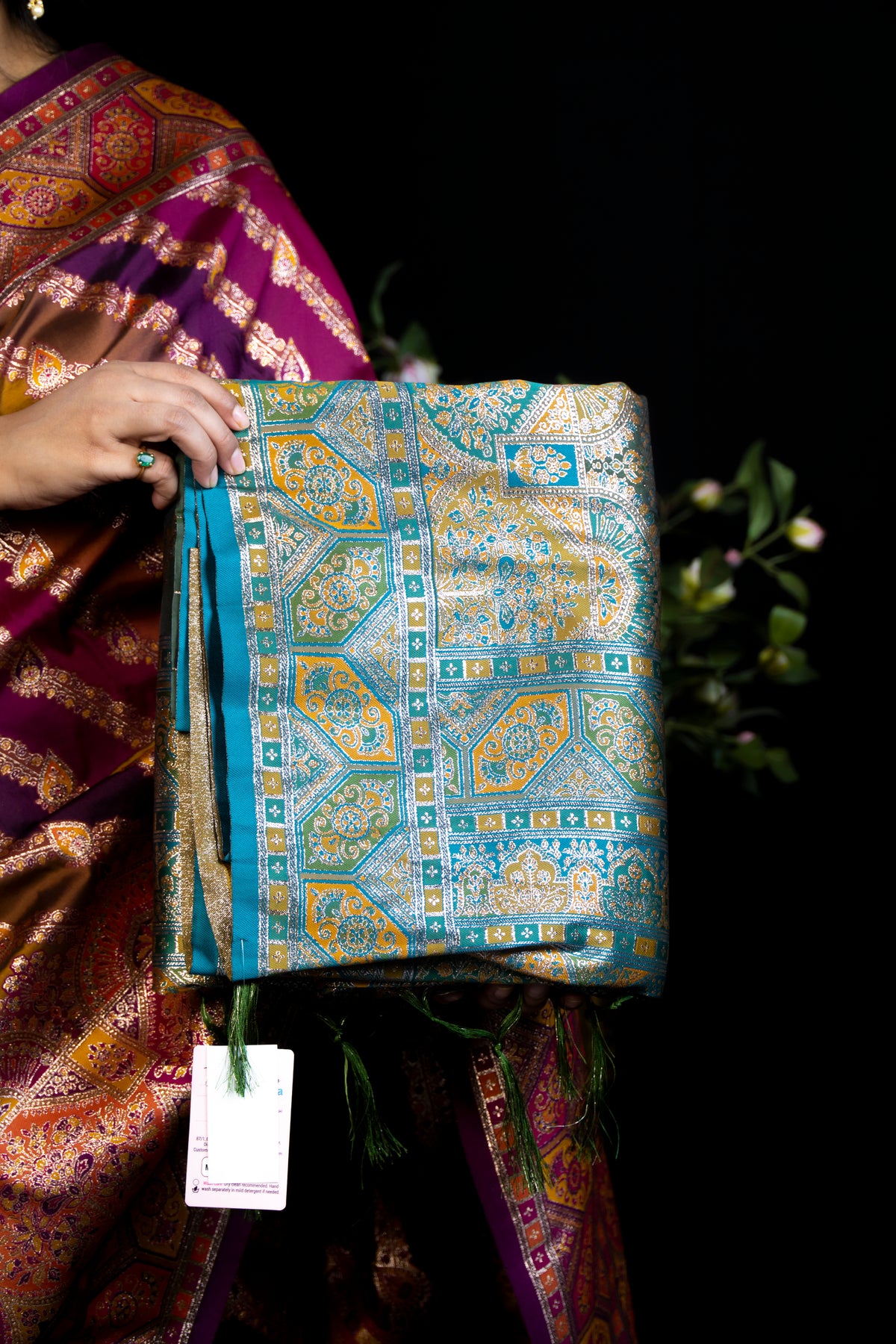 Patola-Style Silk Saree with Diagonal Stripe Print
