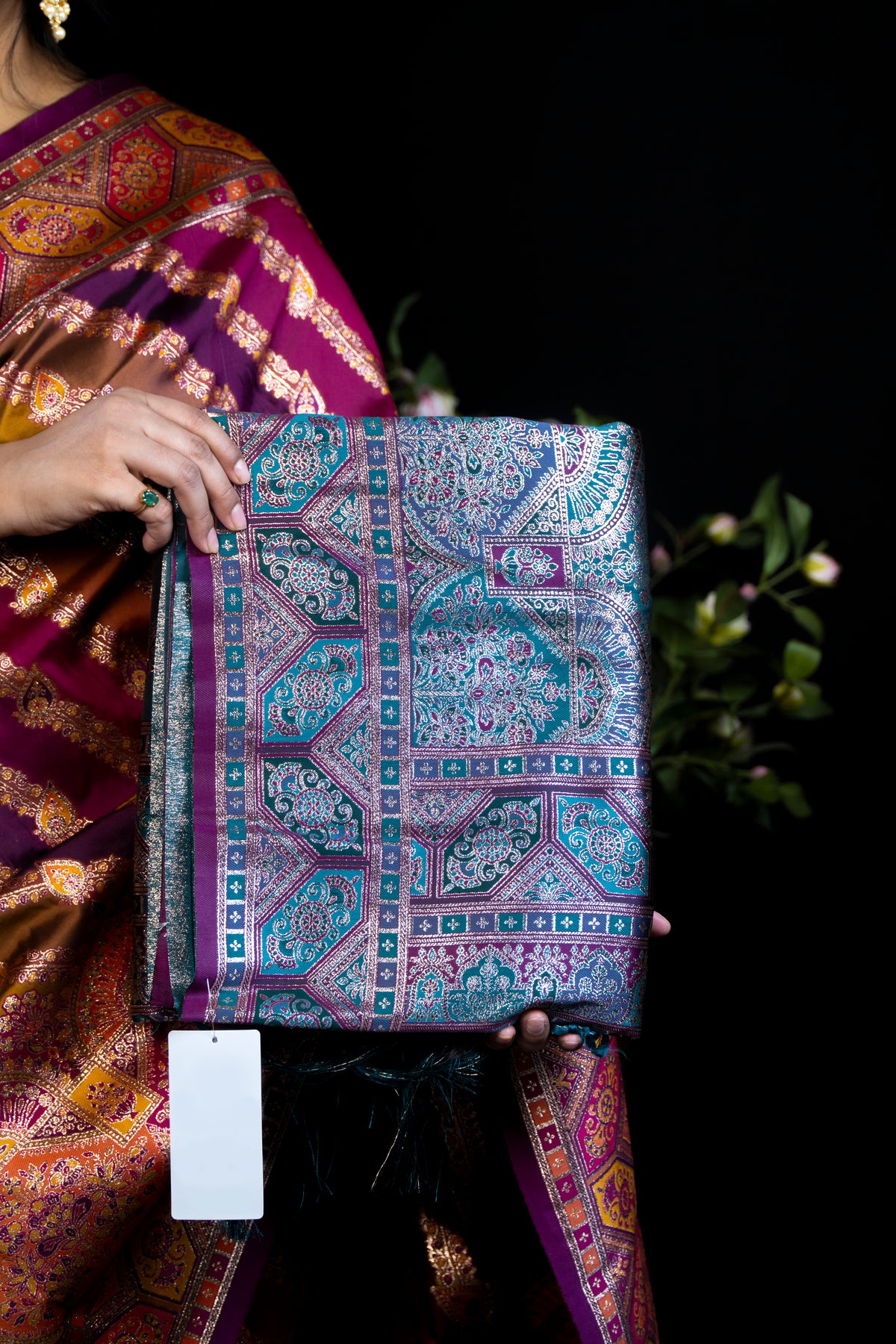 Patola-Style Silk Saree with Diagonal Stripe Print