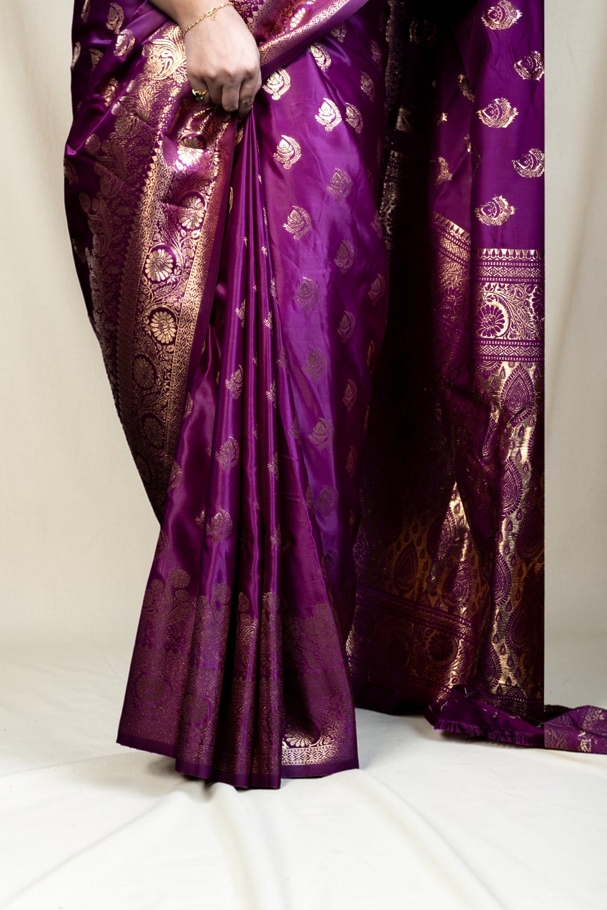Banarasi Silk Saree with Golden Border and buti Design Allover