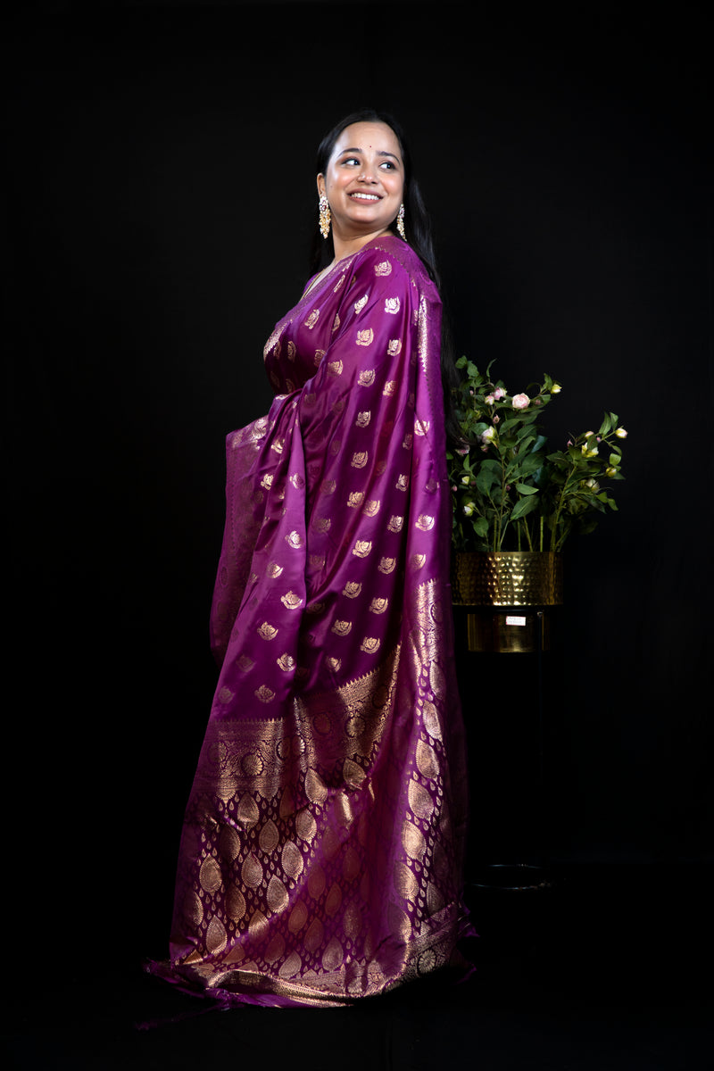 Banarasi Silk Saree with Golden Border and buti Design Allover