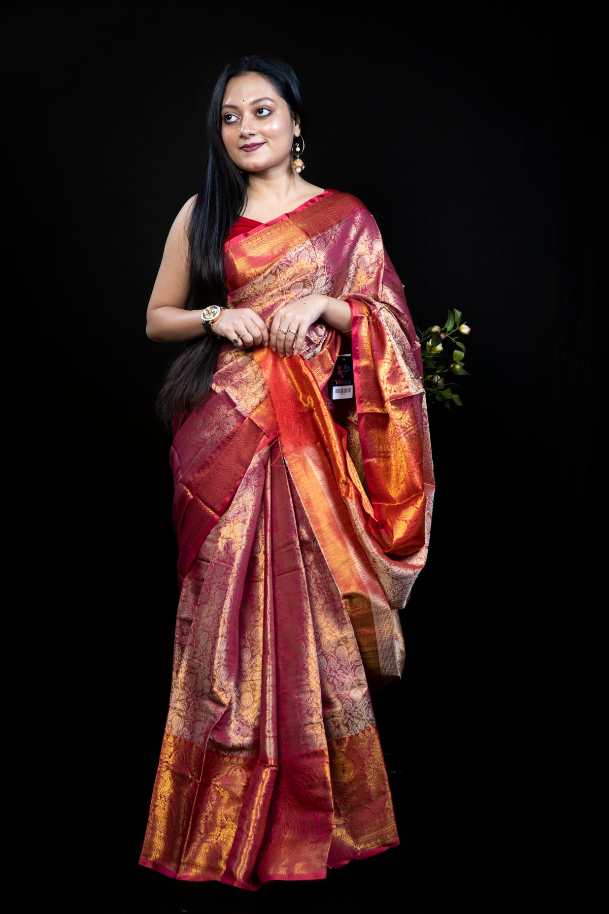 Semi tissue kanjiivaram Silk Saree with golden zari all over body.