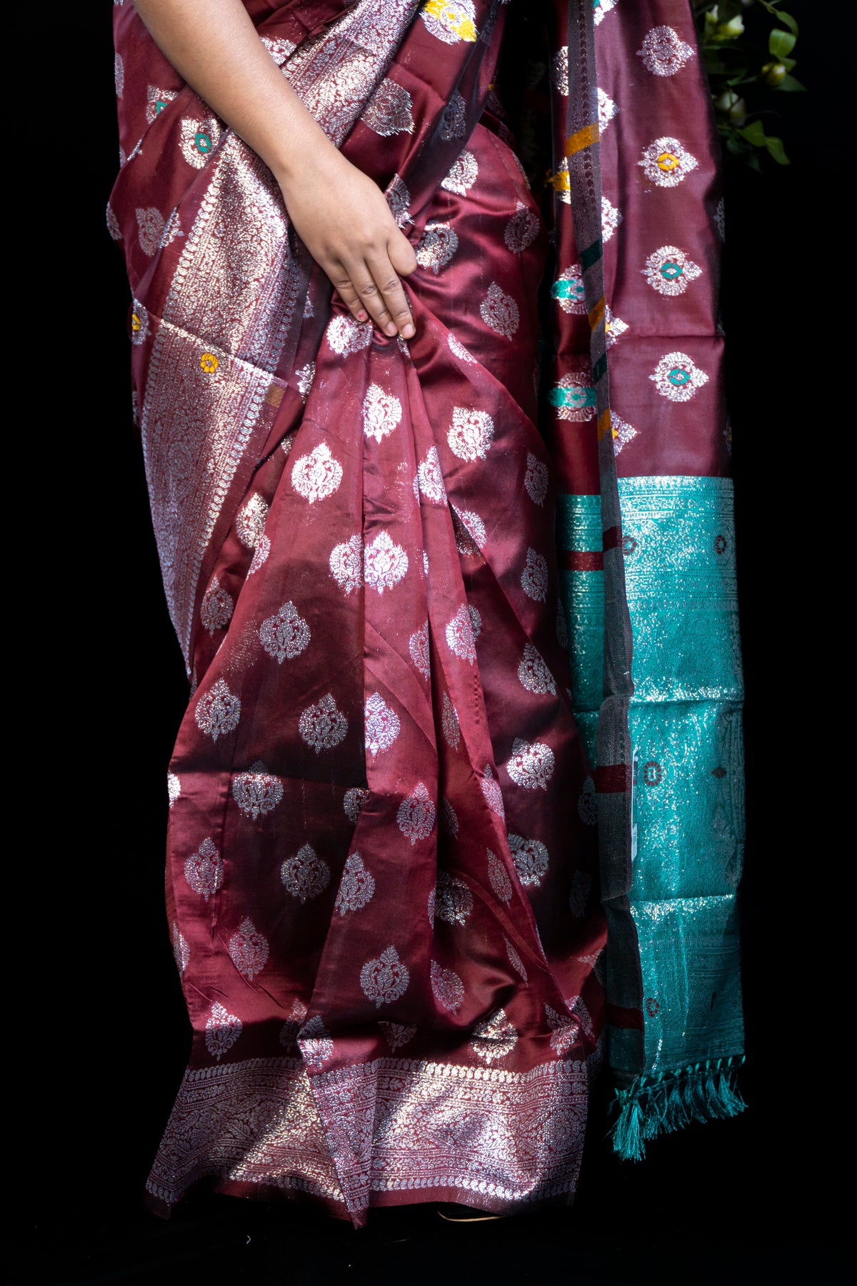 Emerald Soft Silk Saree with Silver Zari Meenakari Work