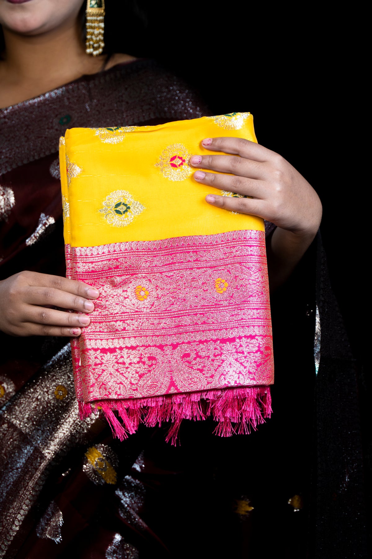 Emerald Soft Silk Saree with Silver Zari Meenakari Work
