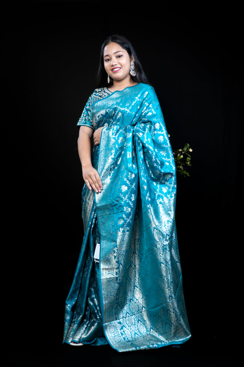 Mashru Silk Banarasi Saree with Heavy Embroidered Blouse