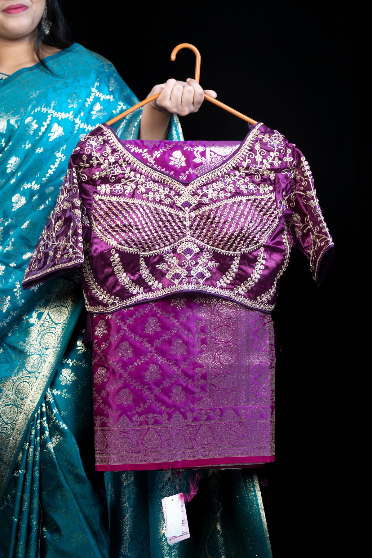Mashru Silk Banarasi Saree with Heavy Embroidered Blouse