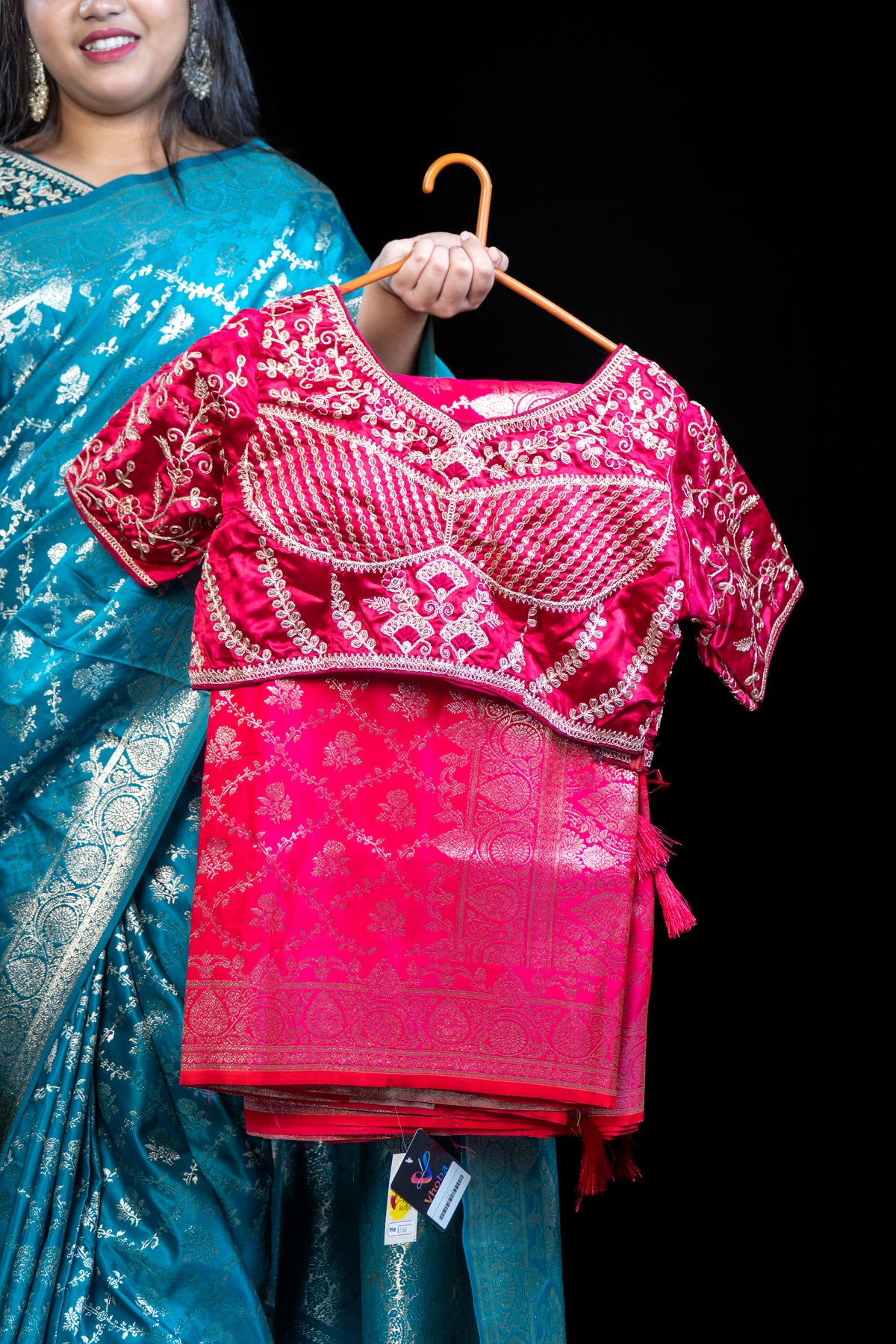 Mashru Silk Banarasi Saree with Heavy Embroidered Blouse