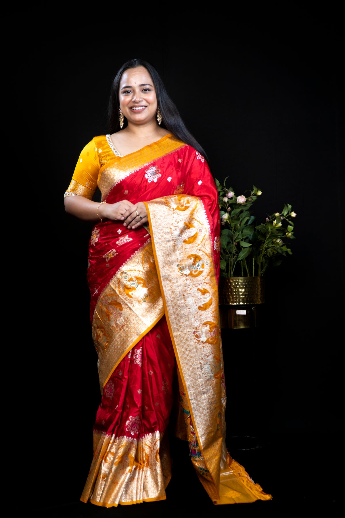 Mashru Banarasi Saree with Mina Work & Contrast Zari Border