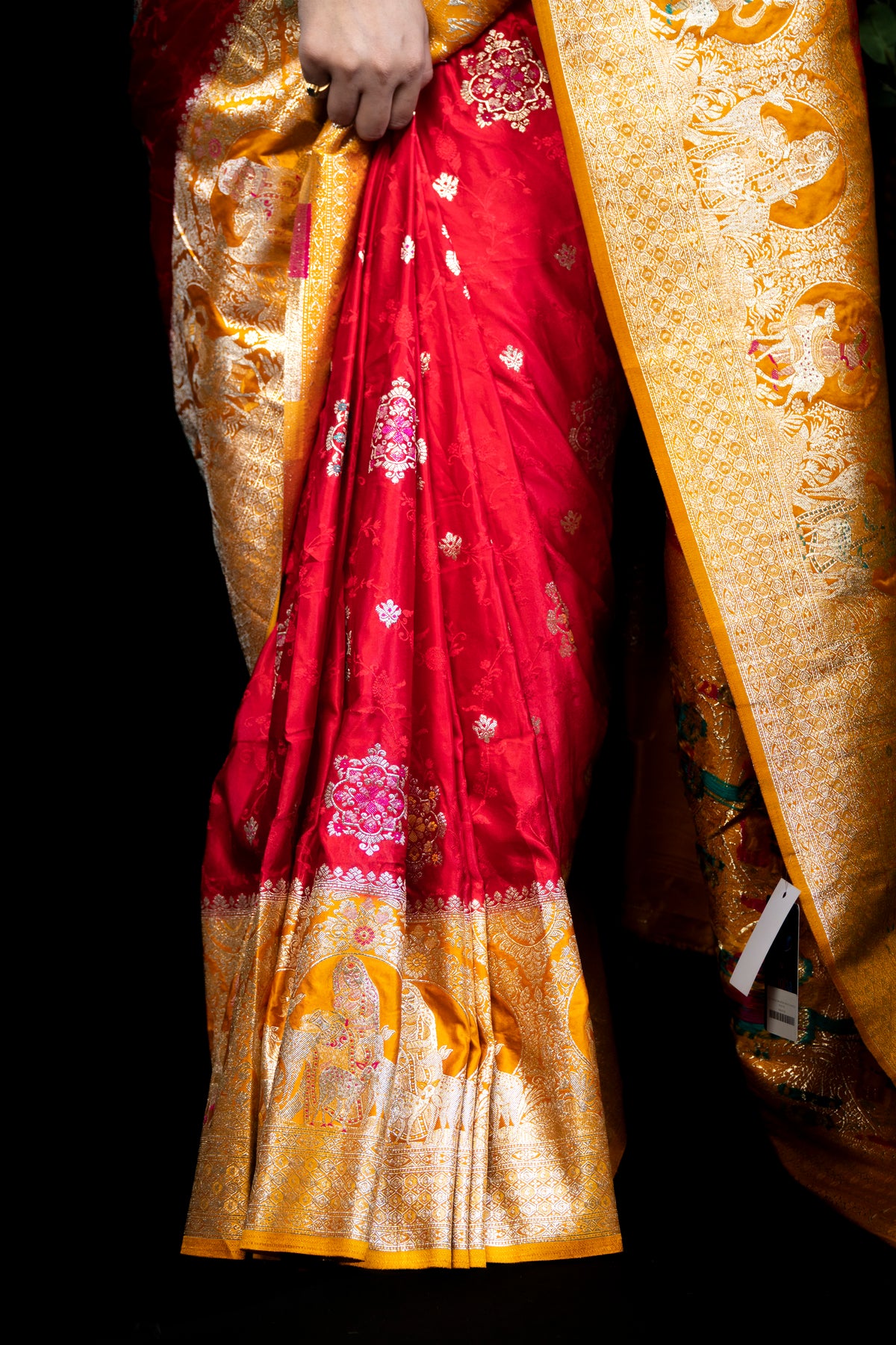 Mashru Banarasi Saree with Mina Work & Contrast Zari Border