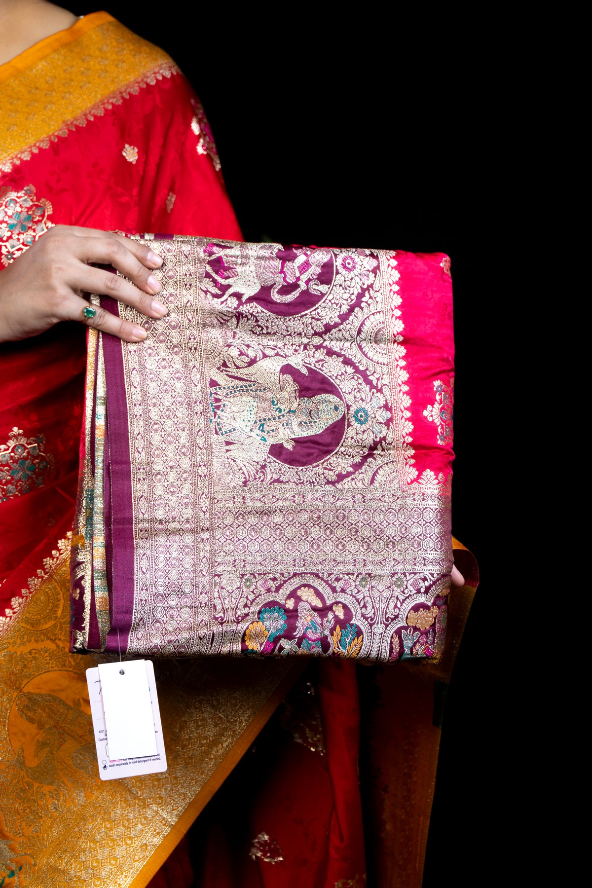 Mashru Banarasi Saree with Mina Work & Contrast Zari Border