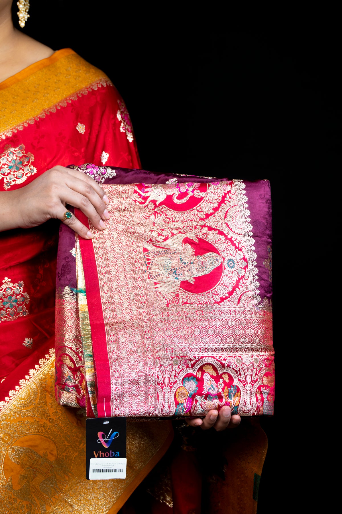 Mashru Banarasi Saree with Mina Work & Contrast Zari Border
