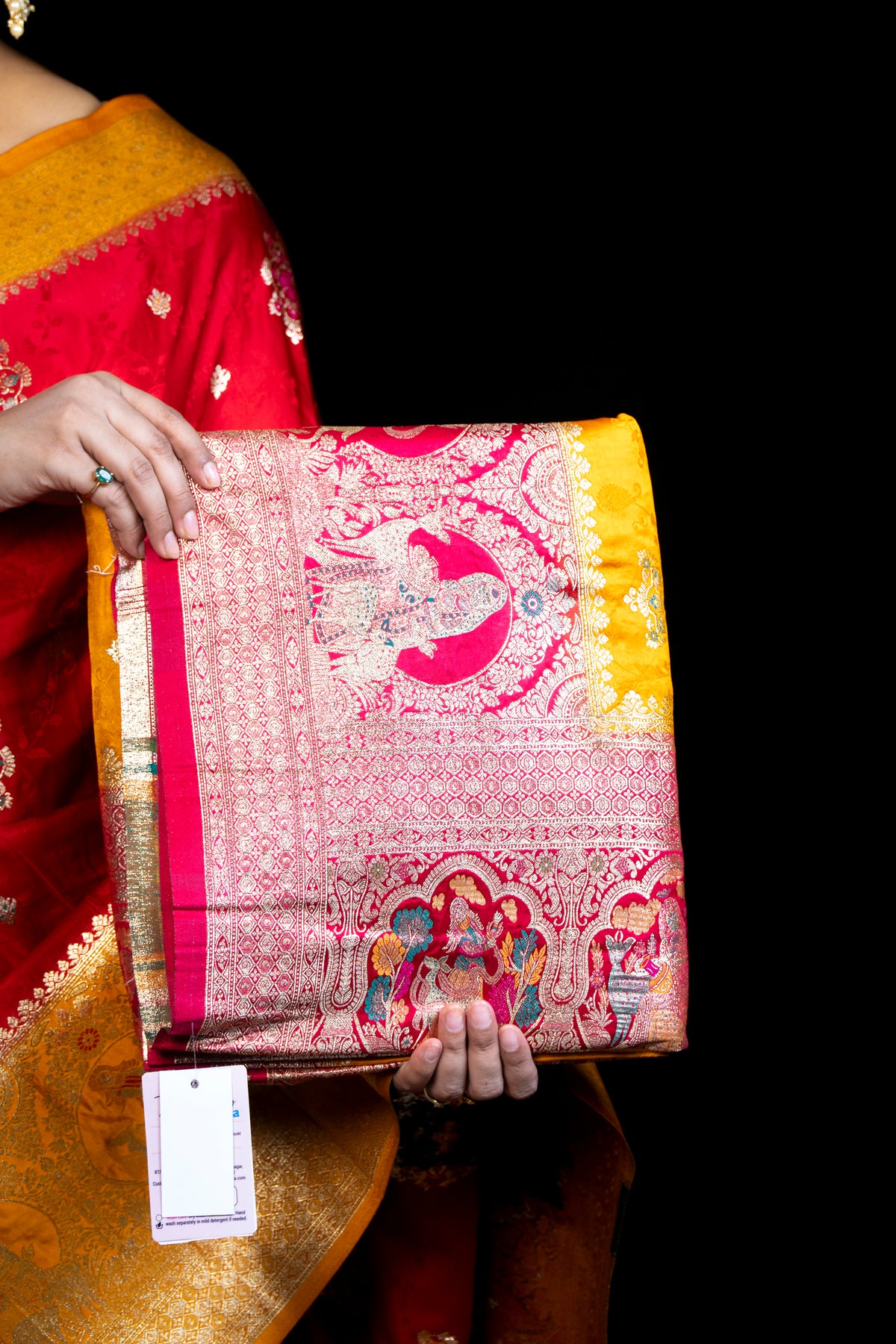 Mashru Banarasi Saree with Mina Work & Contrast Zari Border