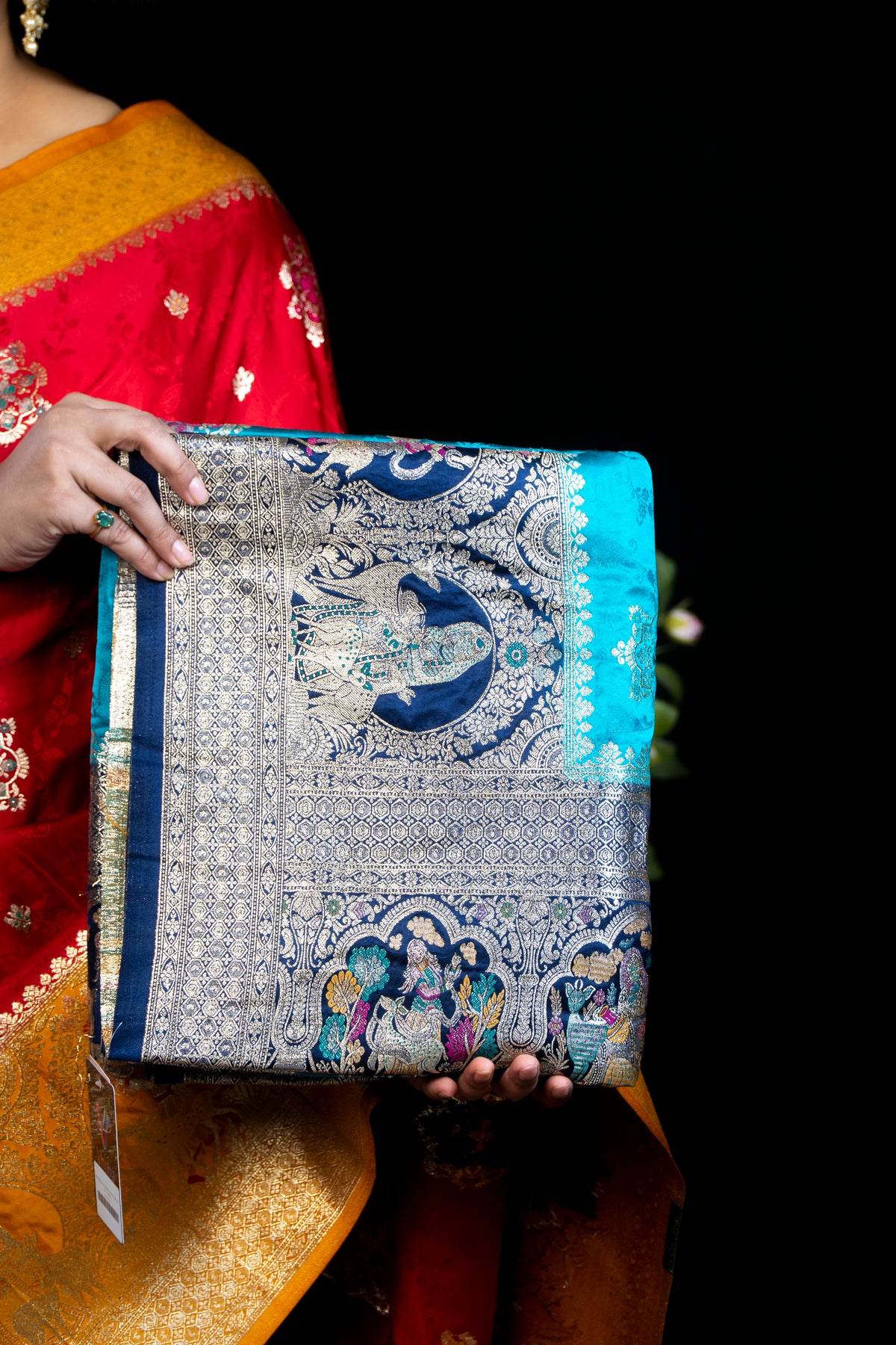 Mashru Banarasi Saree with Mina Work & Contrast Zari Border