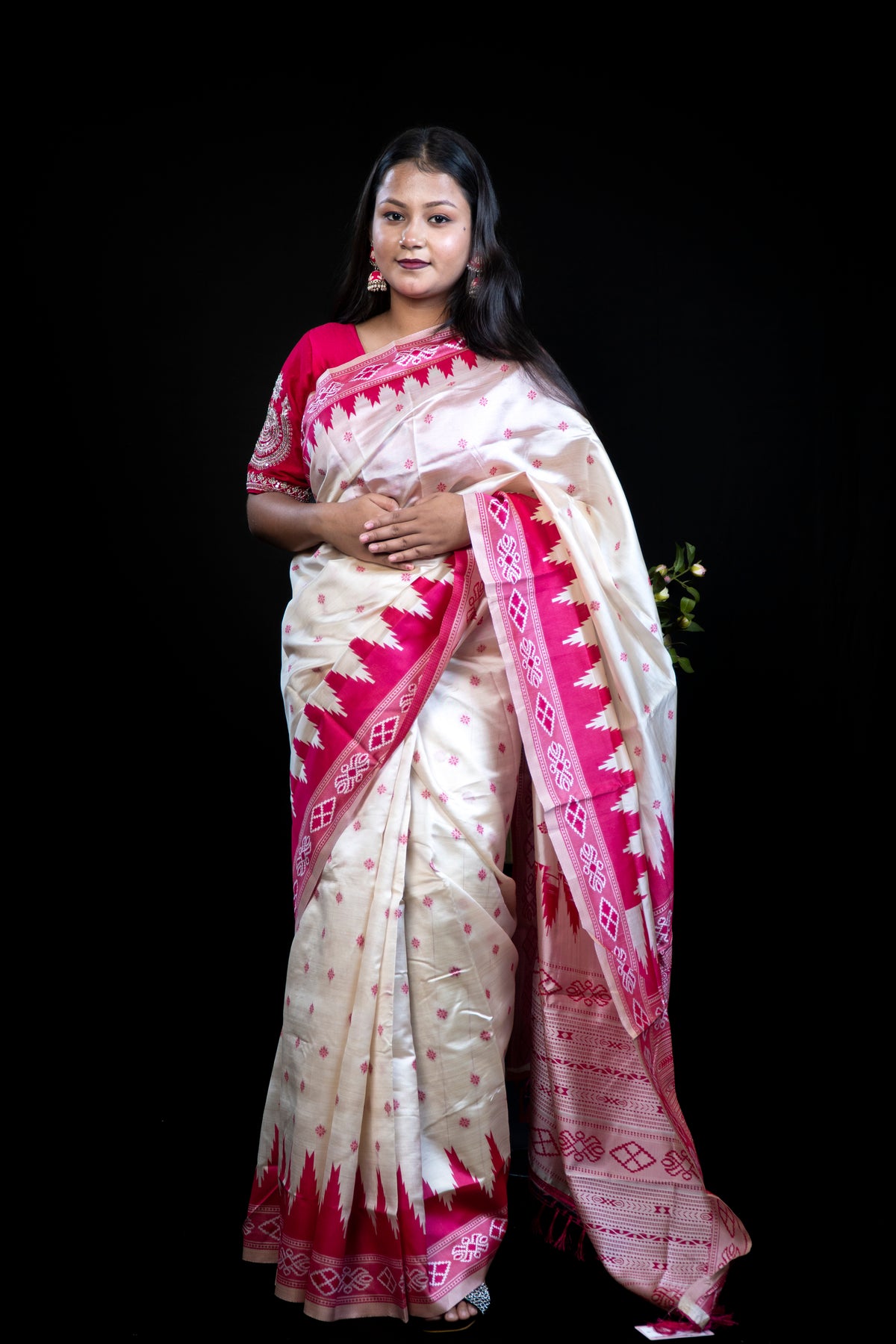Temple Border Tussar Silk Saree with Blouse Piece