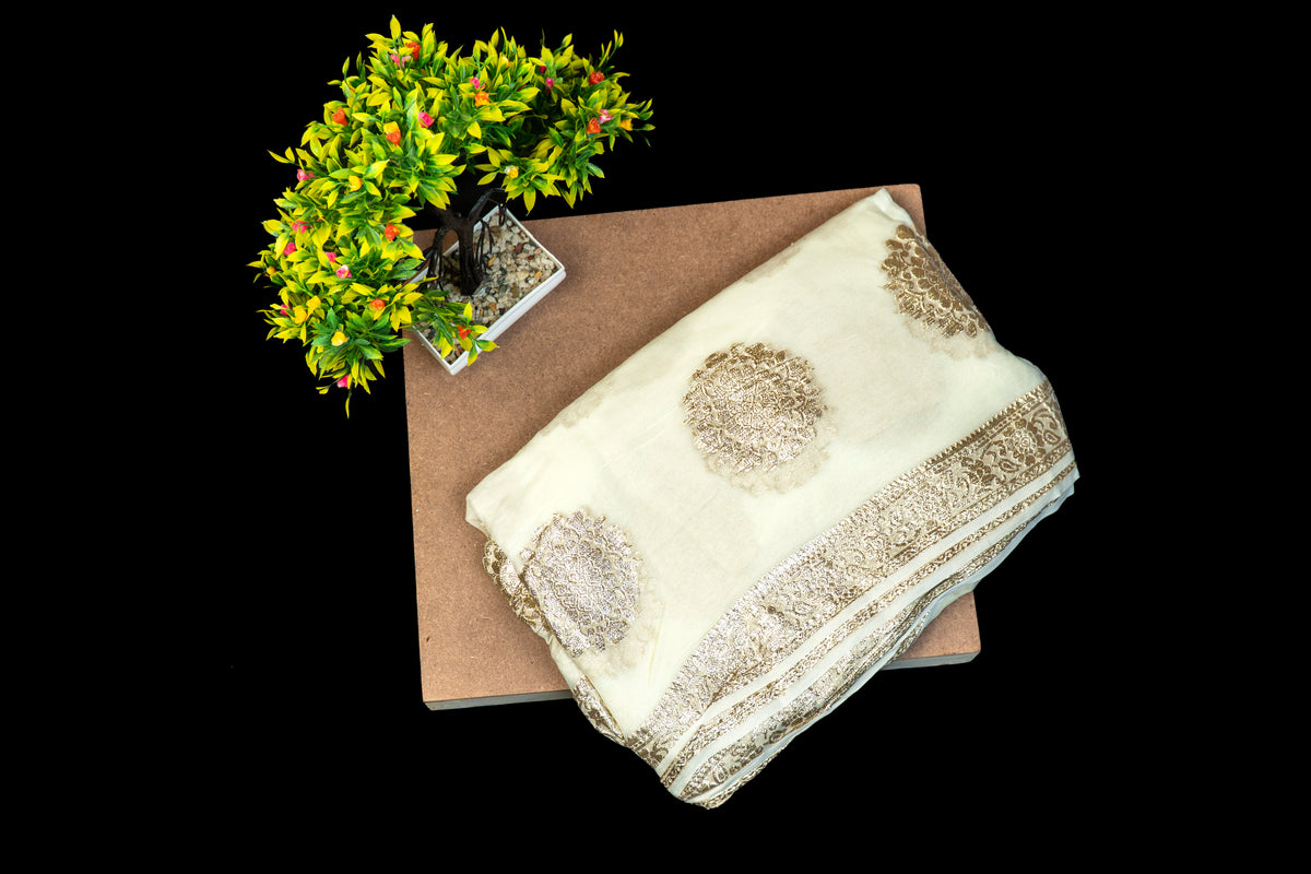 Premium Banarasi Khaddi Georgette Saree with Heavy Zari Floral Buta & Border