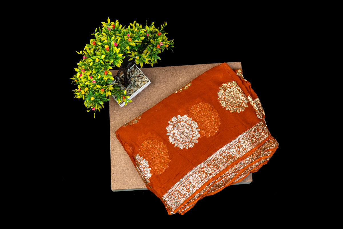 Premium Banarasi Khaddi Georgette Saree with Heavy Zari Floral Buta & Border