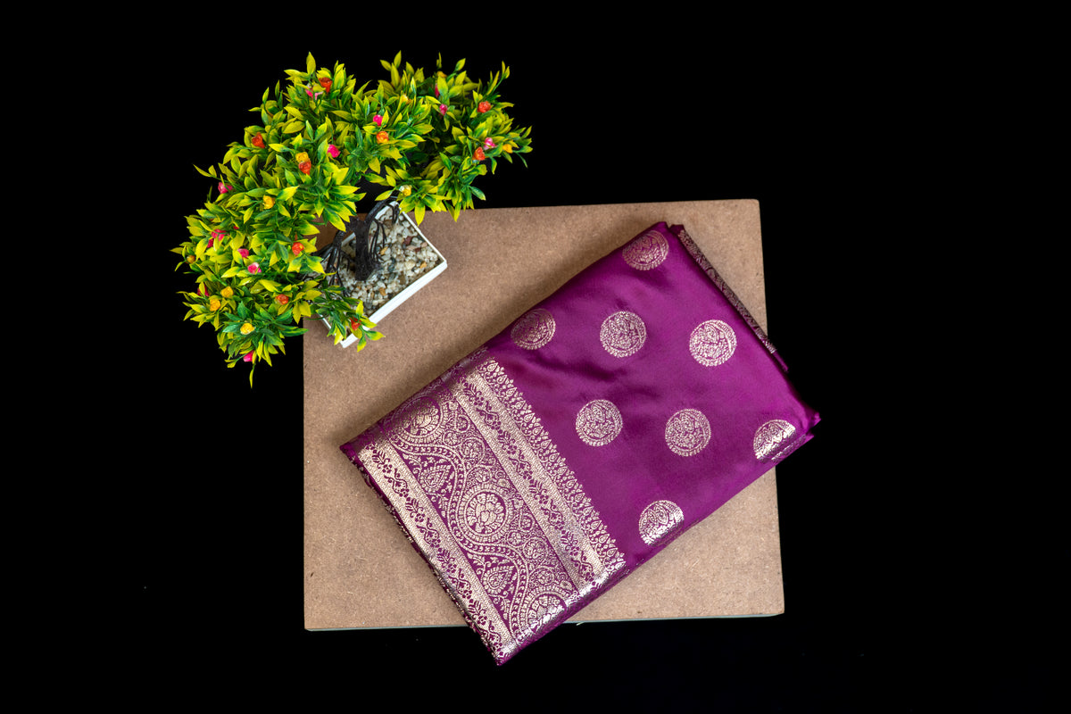 Classic Mashru Katan Silk Saree with Elegant Silver Zari Buta & Traditional Border