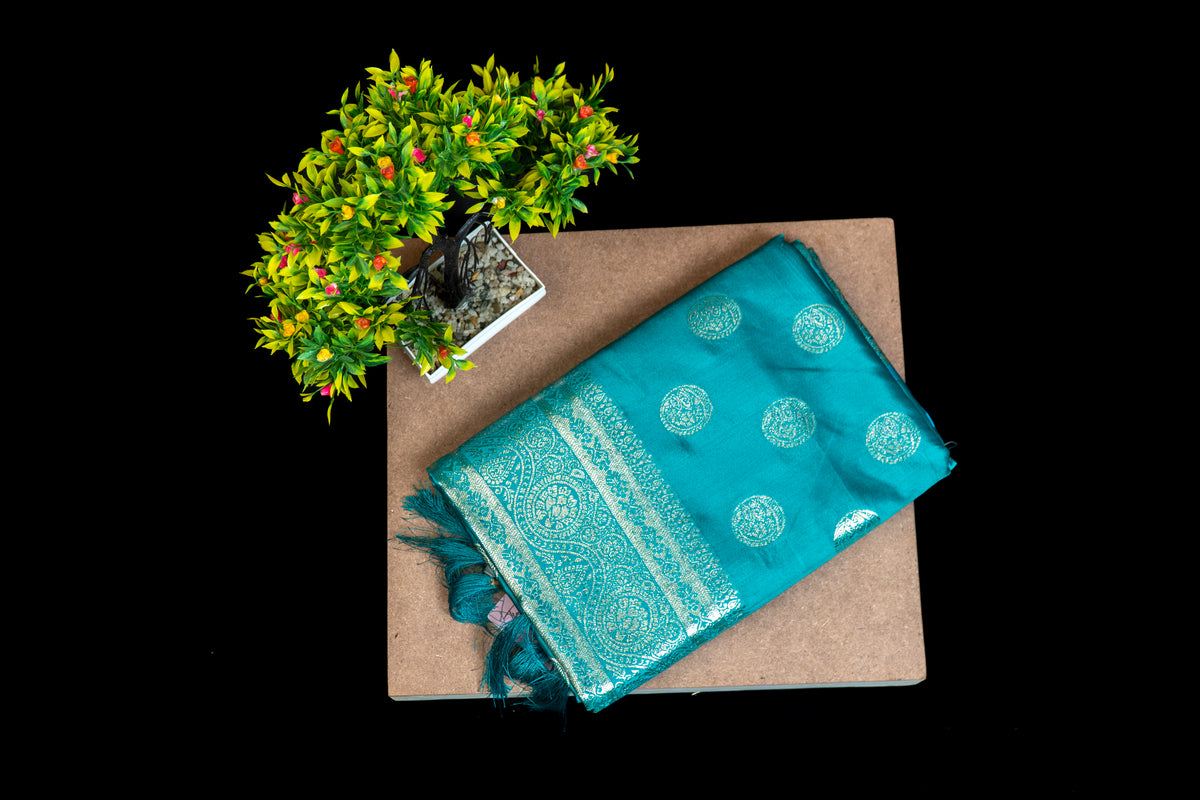 Classic Mashru Katan Silk Saree with Elegant Silver Zari Buta & Traditional Border