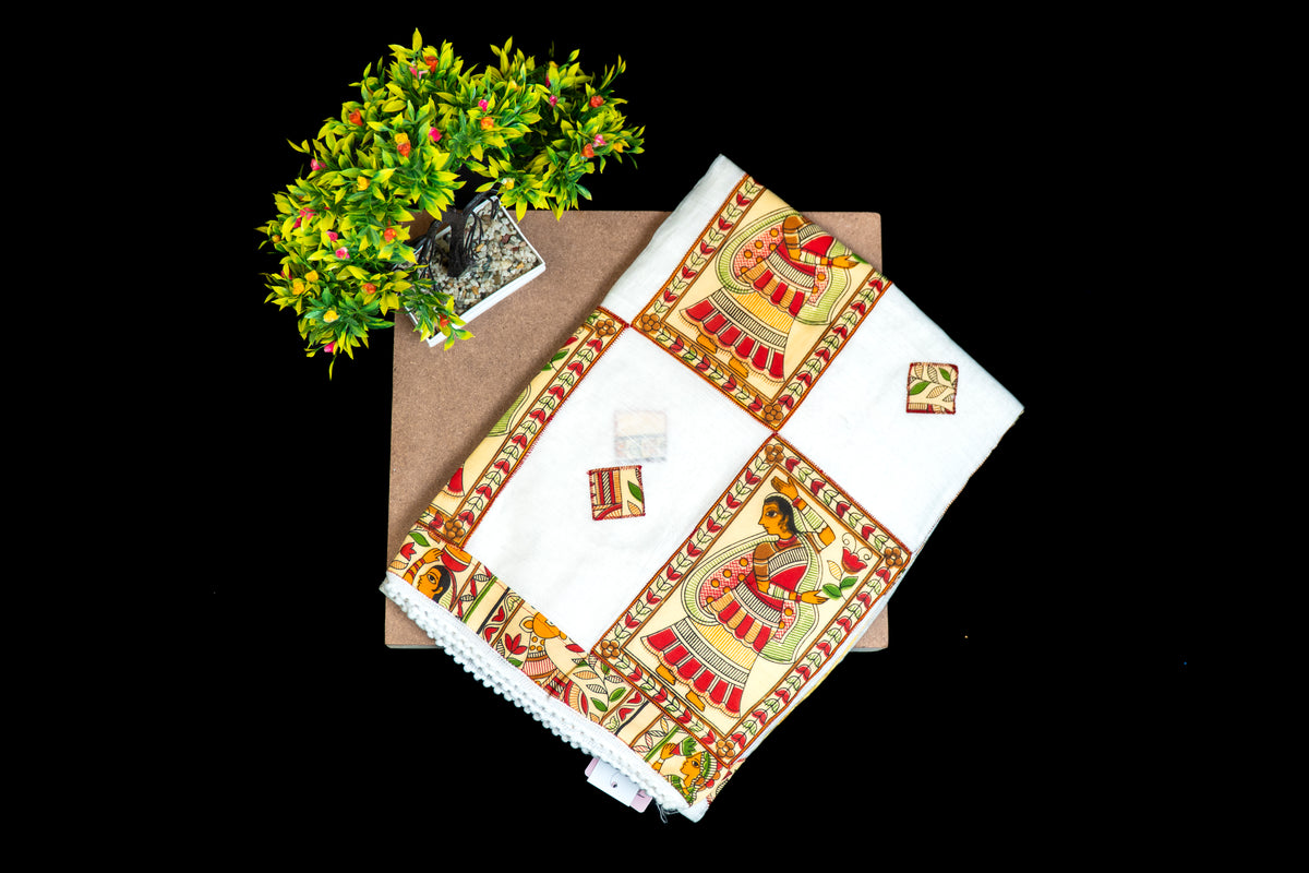 Cotton Silk Saree with Madhubani (Mithila) Print Border