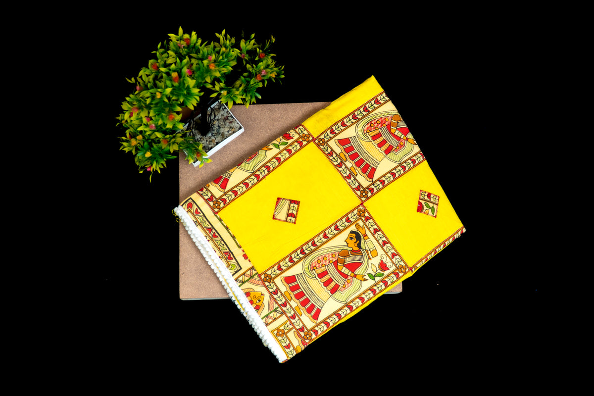Cotton Silk Saree with Madhubani (Mithila) Print Border