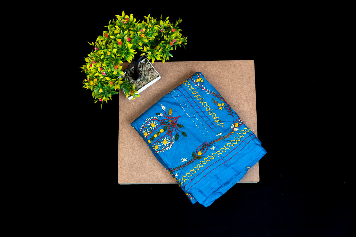 Designer Silk Saree with All-Over bulian stitch