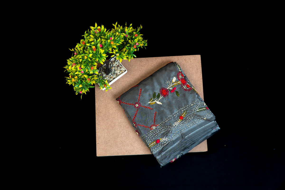 Designer Silk Saree with All-Over bulian stitch
