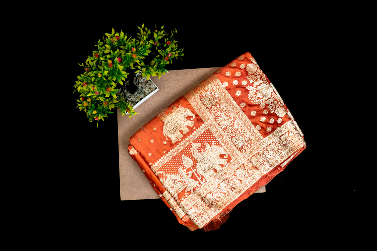 Silk Saree with Kashmiri Jamawar Print Border | Paisley Motif Party Wear Saree with Tassels