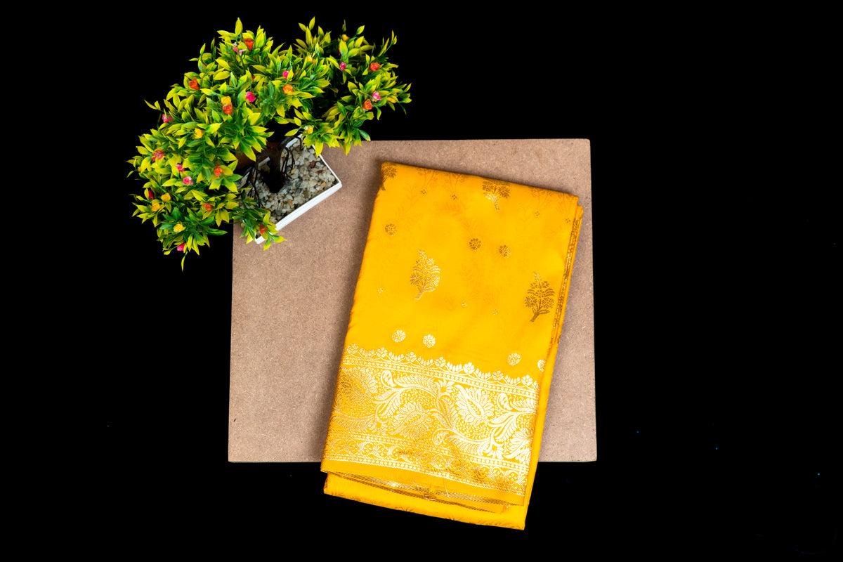 Dual-Tone Katan Silk Saree with Gold Zari Floral Butis & Weaving