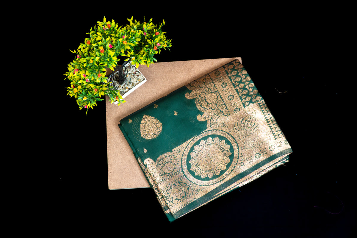 Premium Banarasi Silk Saree with Elegant Zari Butas & Royal Mandala Heritage Pallu