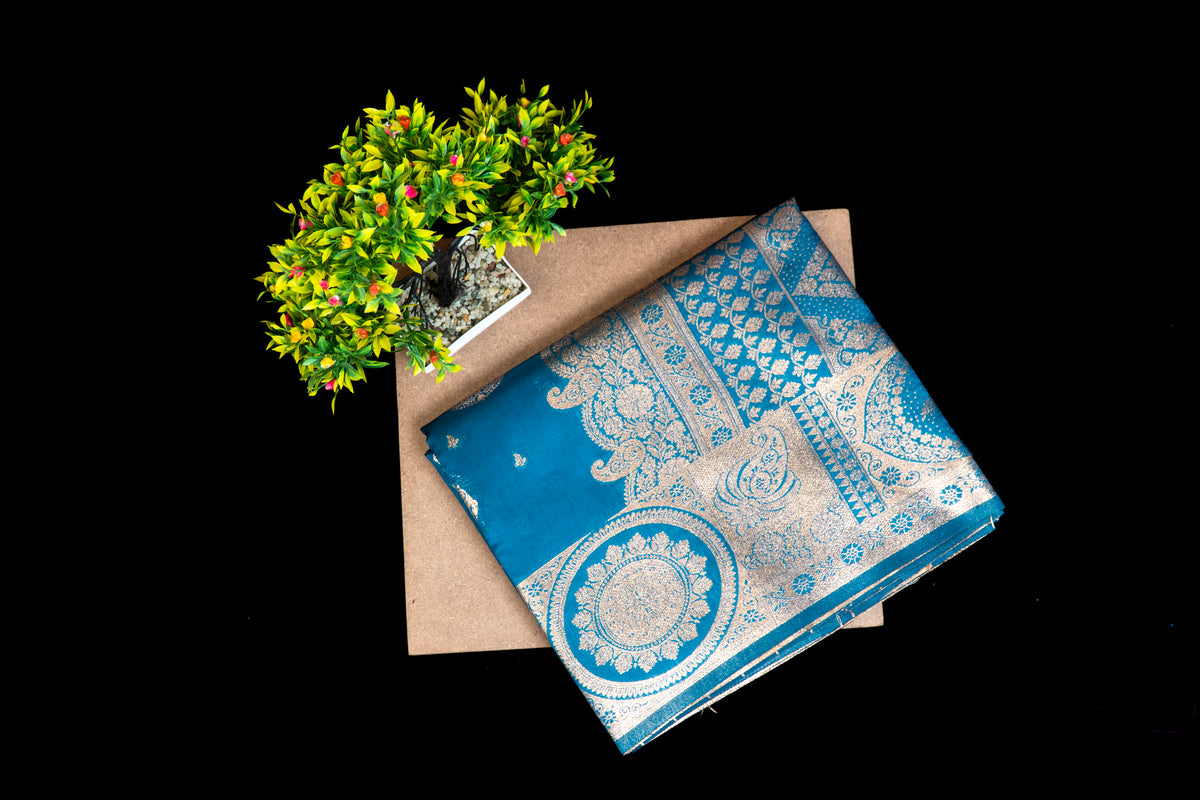Premium Banarasi Silk Saree with Elegant Zari Butas & Royal Mandala Heritage Pallu
