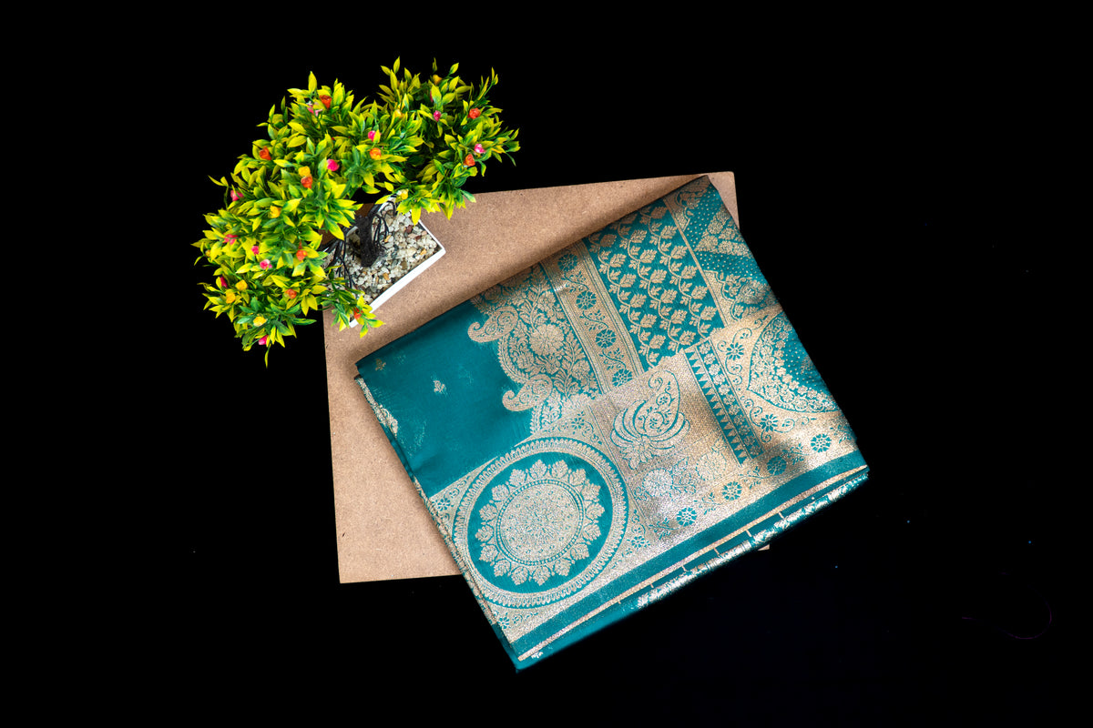 Premium Banarasi Silk Saree with Elegant Zari Butas & Royal Mandala Heritage Pallu
