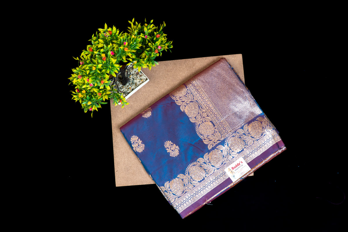 Premium Banarasi Katan Silk Saree with Antique Gold Zari Butas & Traditional Border