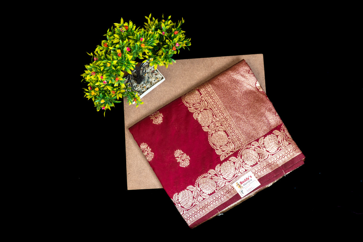 Premium Banarasi Katan Silk Saree with Antique Gold Zari Butas & Traditional Border