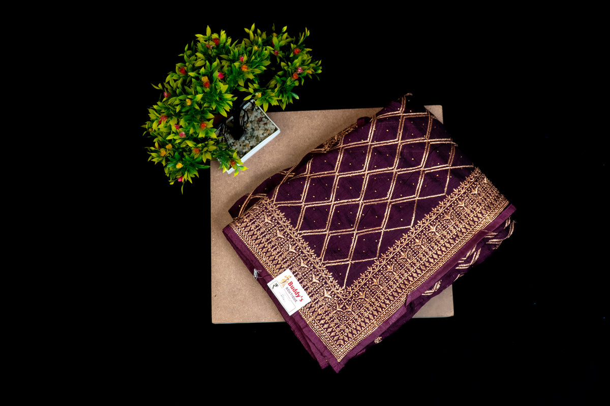 Premium Saree with Geometric Diamond Zari Jaal & Embellished Border