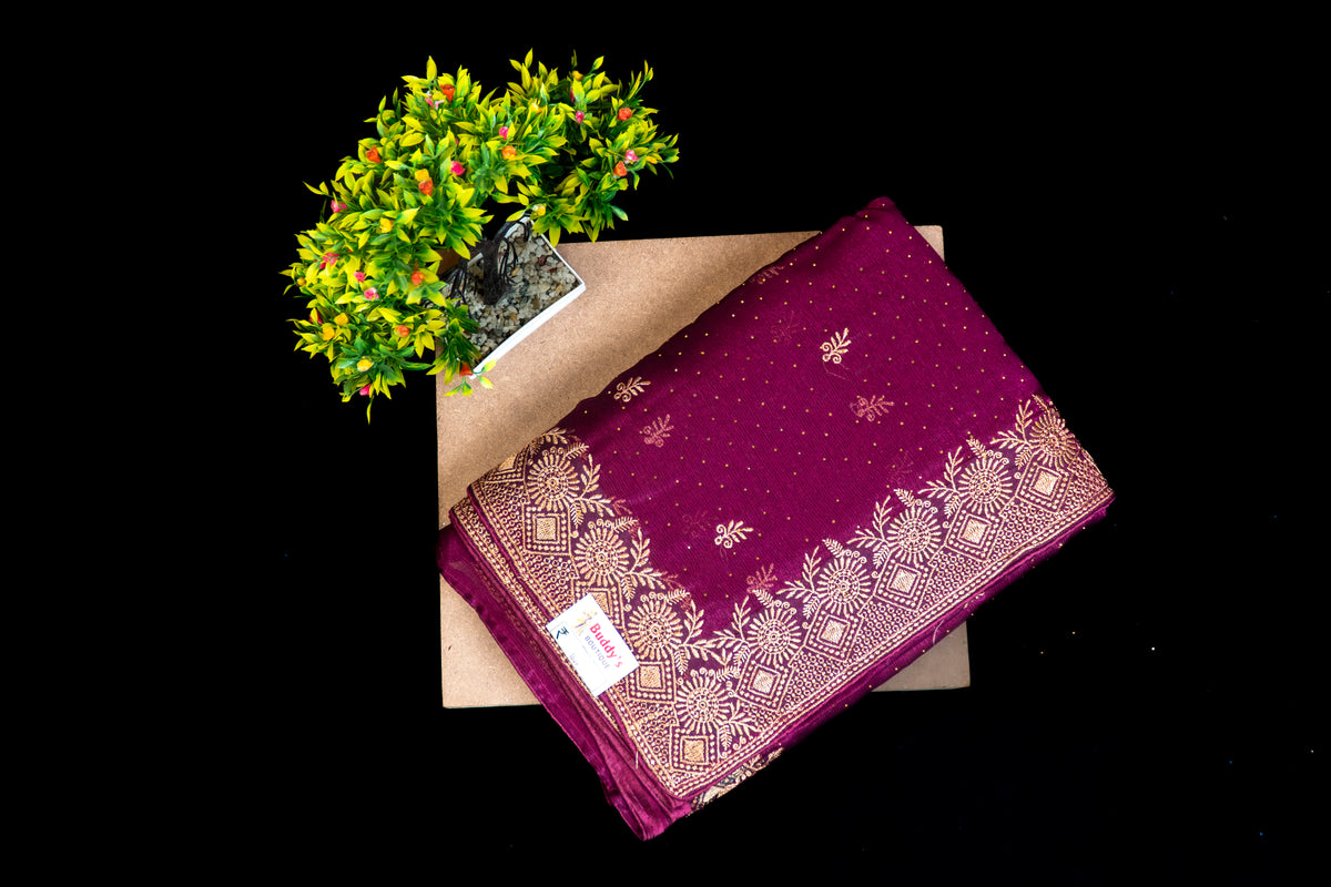 Premium Georgette Saree with Delicate Woven Butis & Elaborate Embroidered Border
