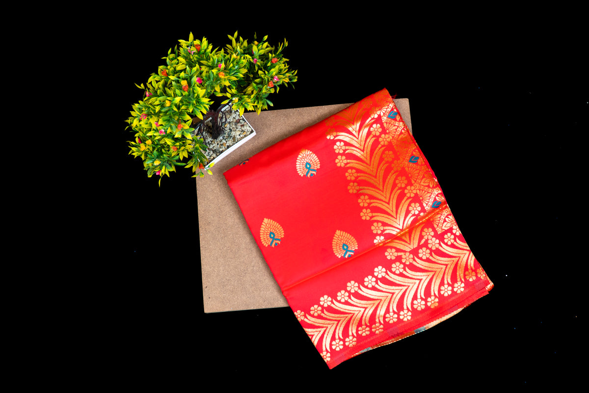 Silk Saree with Kashmiri Jamawar Print Border | Paisley Motif Party Wear Saree with Tassels
